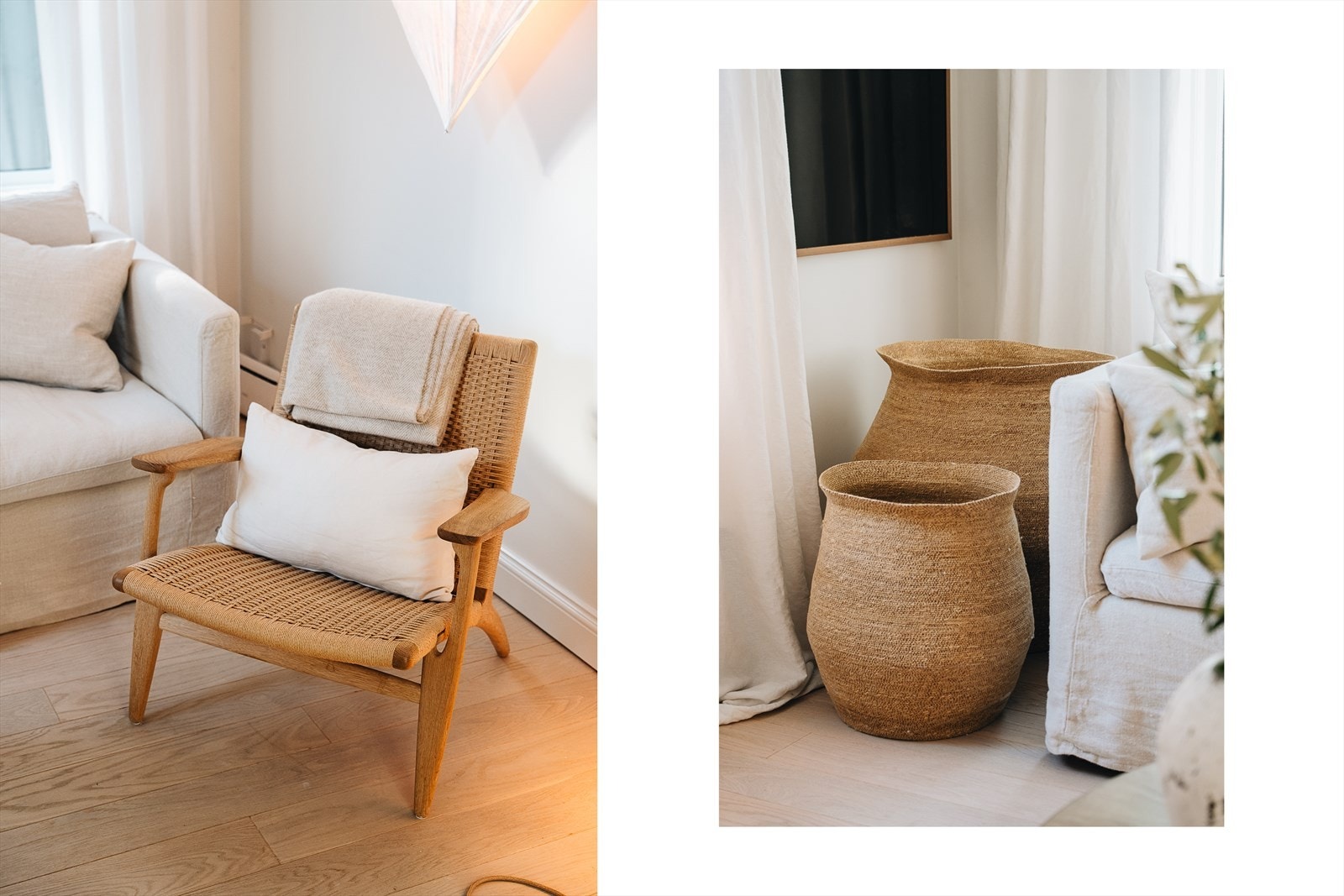 Lys stue med 1-stavs eikeparkett fra Woodlife og varme i gulvet. Boligen har gjennomgående heltre gulvlister fra Bergene Holm som understreker kvalitet og stil. Galleribilde