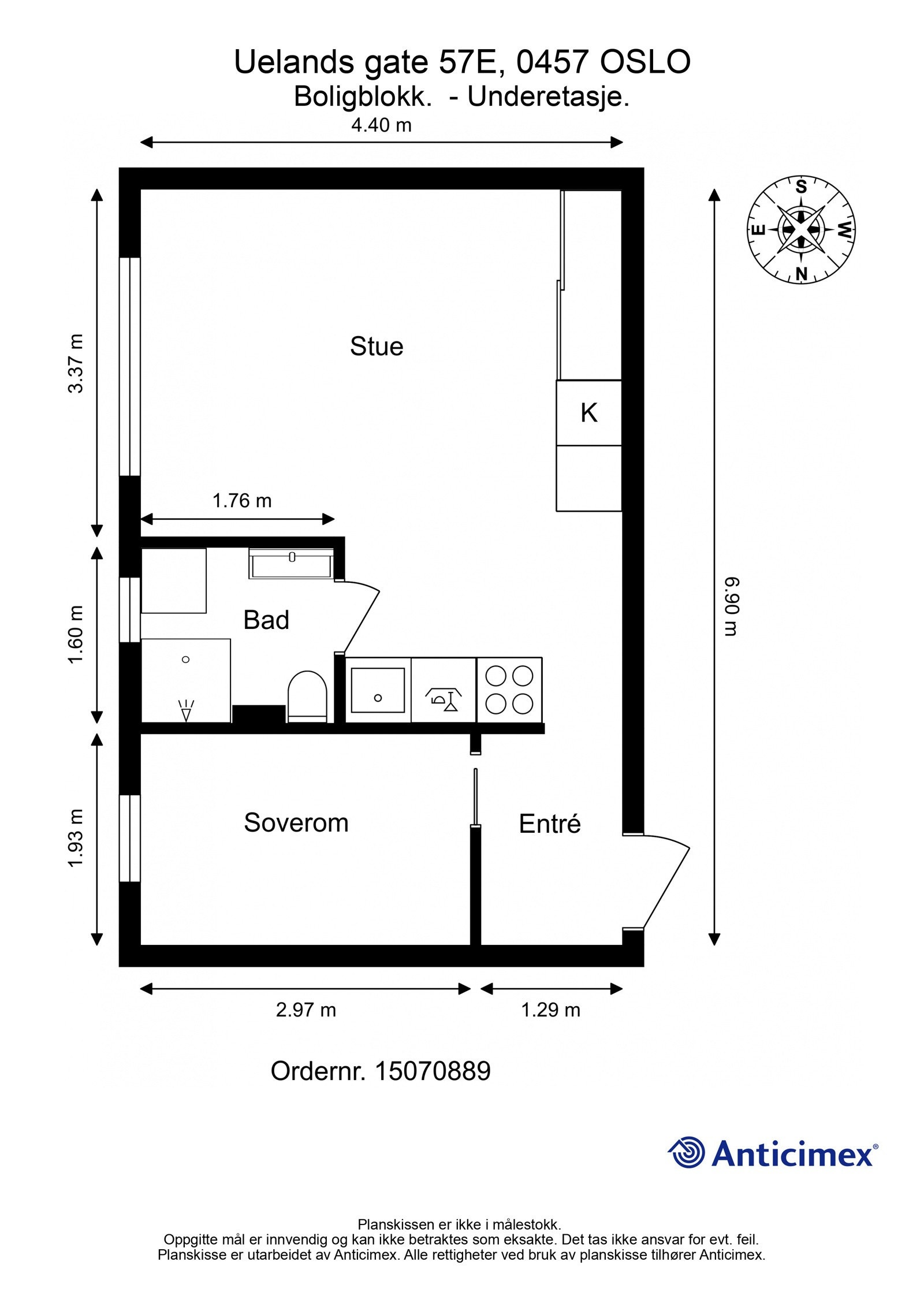 Plantegning. I tillegg disponerer leiligheten en ekstern bod på ca. 5 m2. Galleribilde