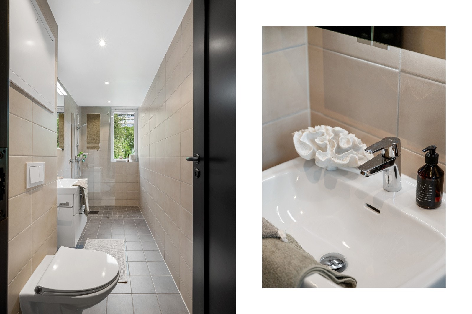 Det er plass til og opplegg for vaskemaskin på badet. Det er selvsagt varmekabler i gulv. Galleribilde