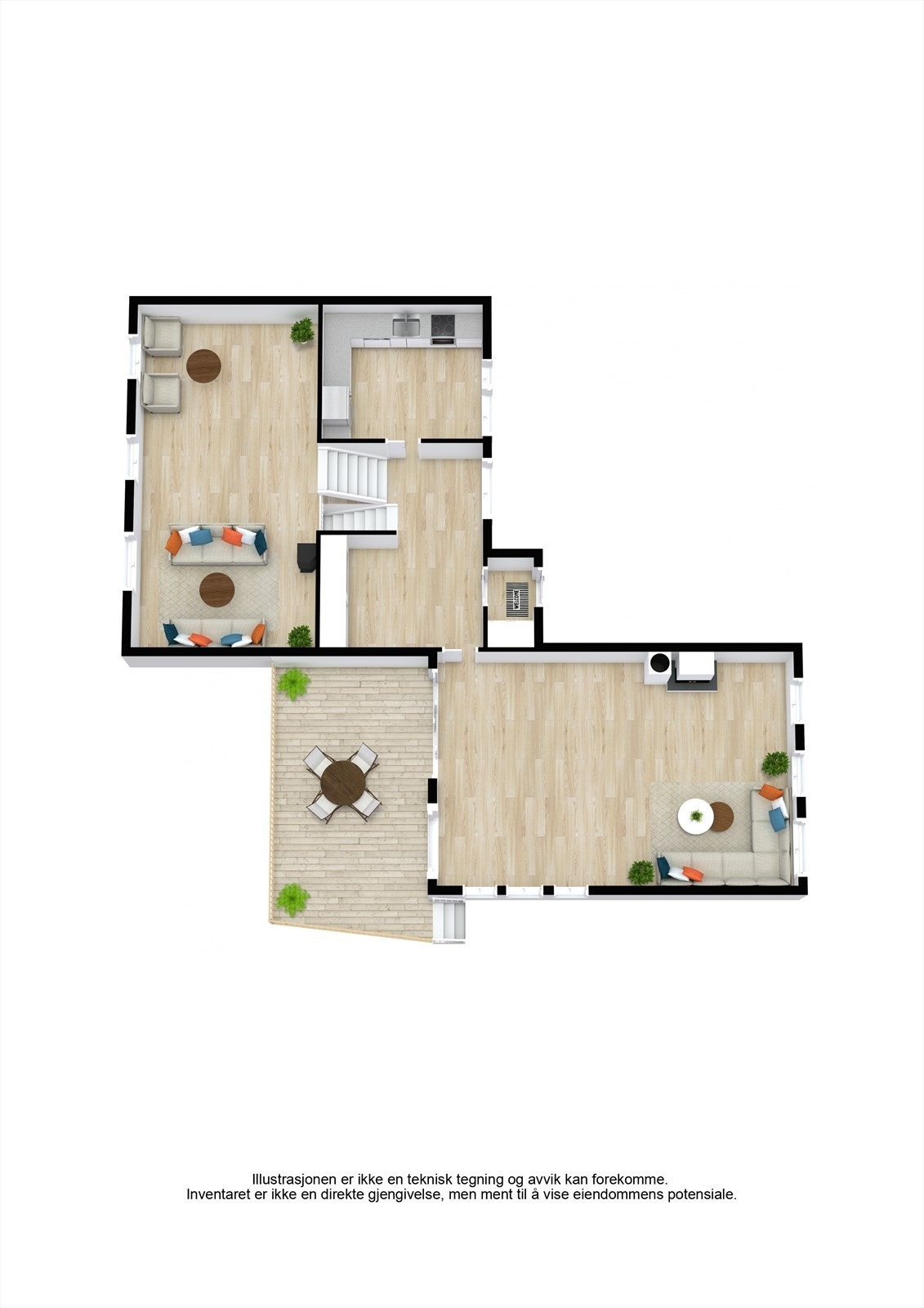 3D 1. etasje med begge stuer. Galleribilde