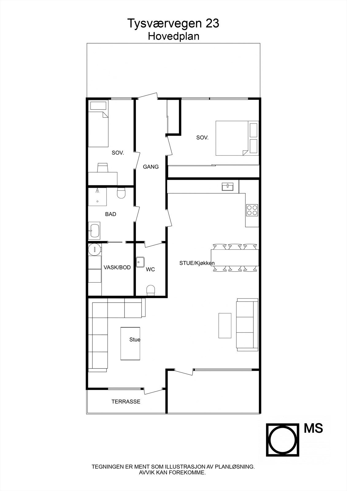 Floorplan letterhead - Tysværvegen 23 - Hovedplan - 2D Floor Plan Galleribilde