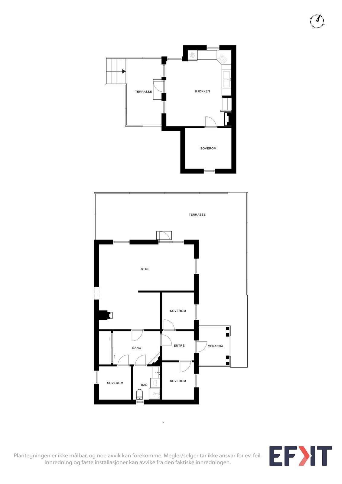 Her ser man at det er mye terrasse rundt boligen. Galleribilde