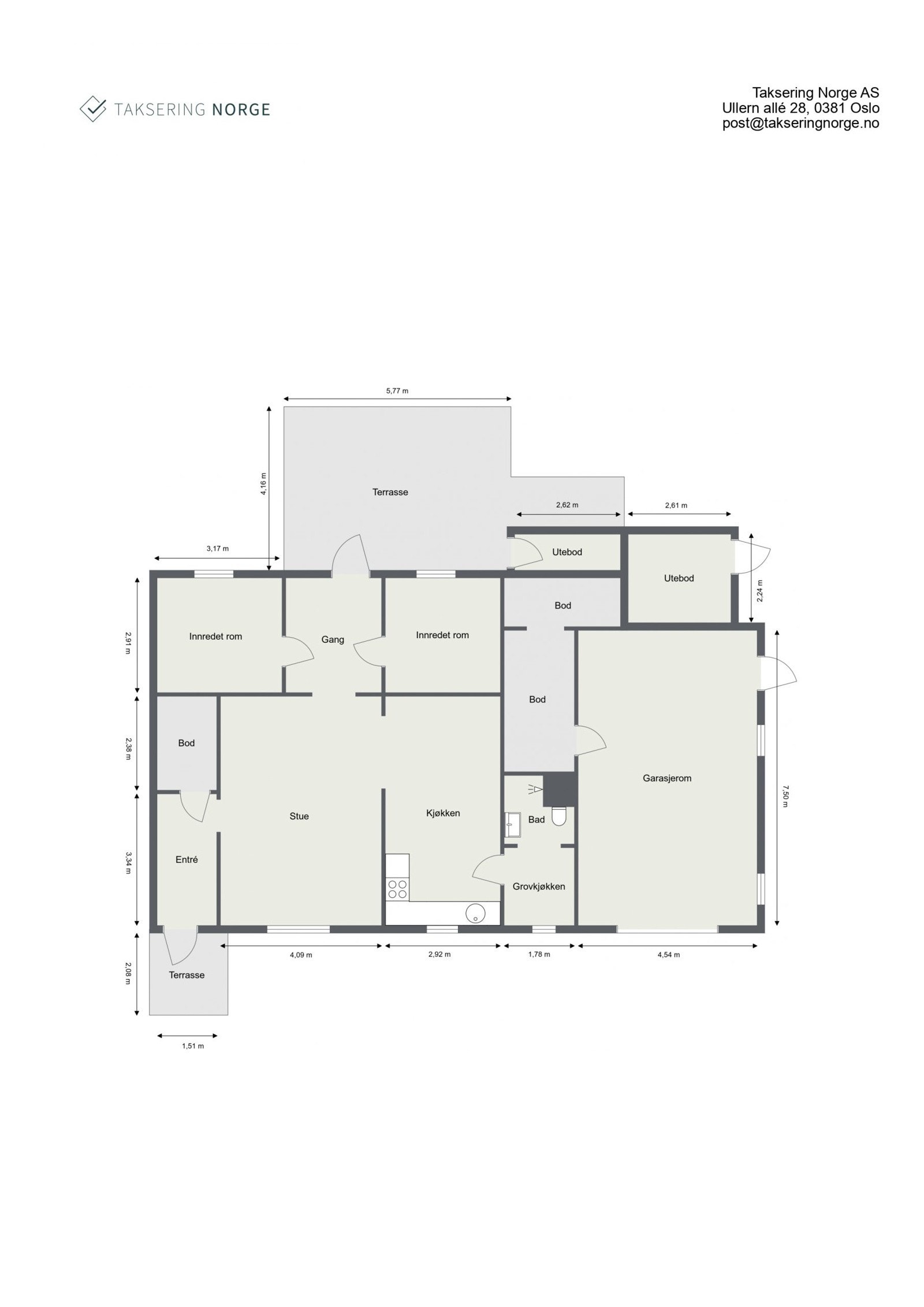 Plantegning over garasjebygg - Det gjøres særskilt oppmerksom på at bygget ikke er godkjent for varig opphold - rom til beboelse. Opprinnelig kun godkjent som boder, garasjerom og uthus. Galleribilde