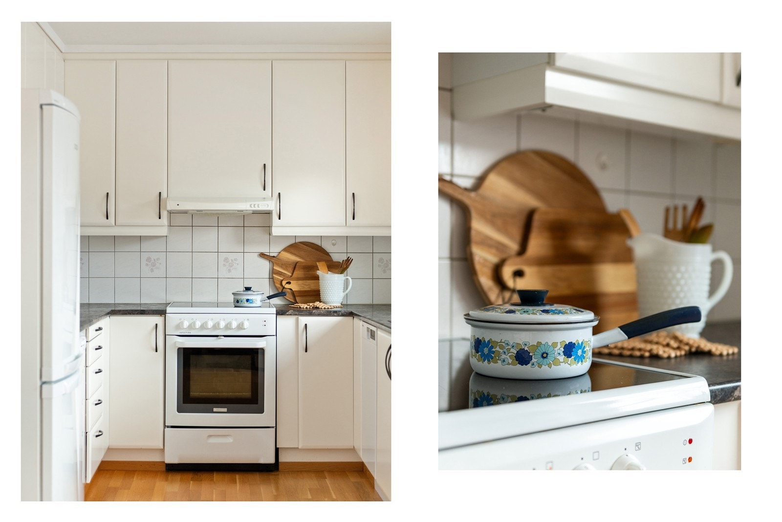 Et eldre kjøkken med god plass til alle kjøkkenredskaper til den vanlige husholdningen Galleribilde