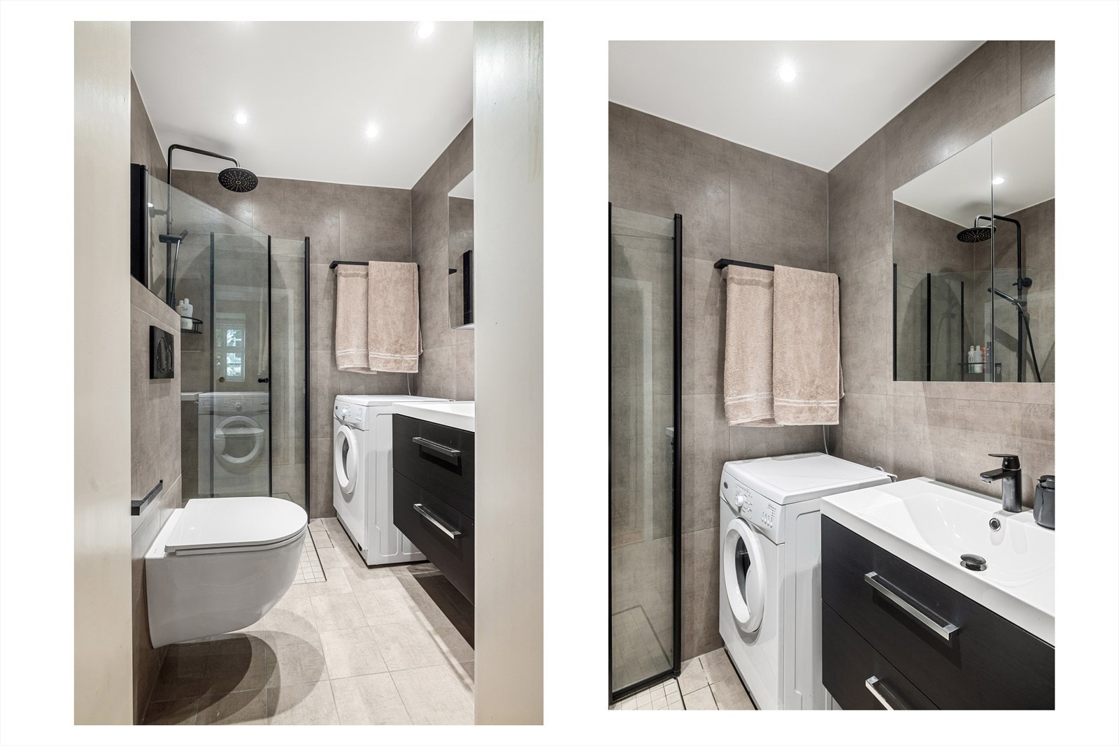 Rålekkert og moderne bad pusset opp i 2022 i regi av Telemark rør AS. Badet har tidsriktige, flislagte overflater, elektriske varmekabler og belysning med downlights i himling. Galleribilde