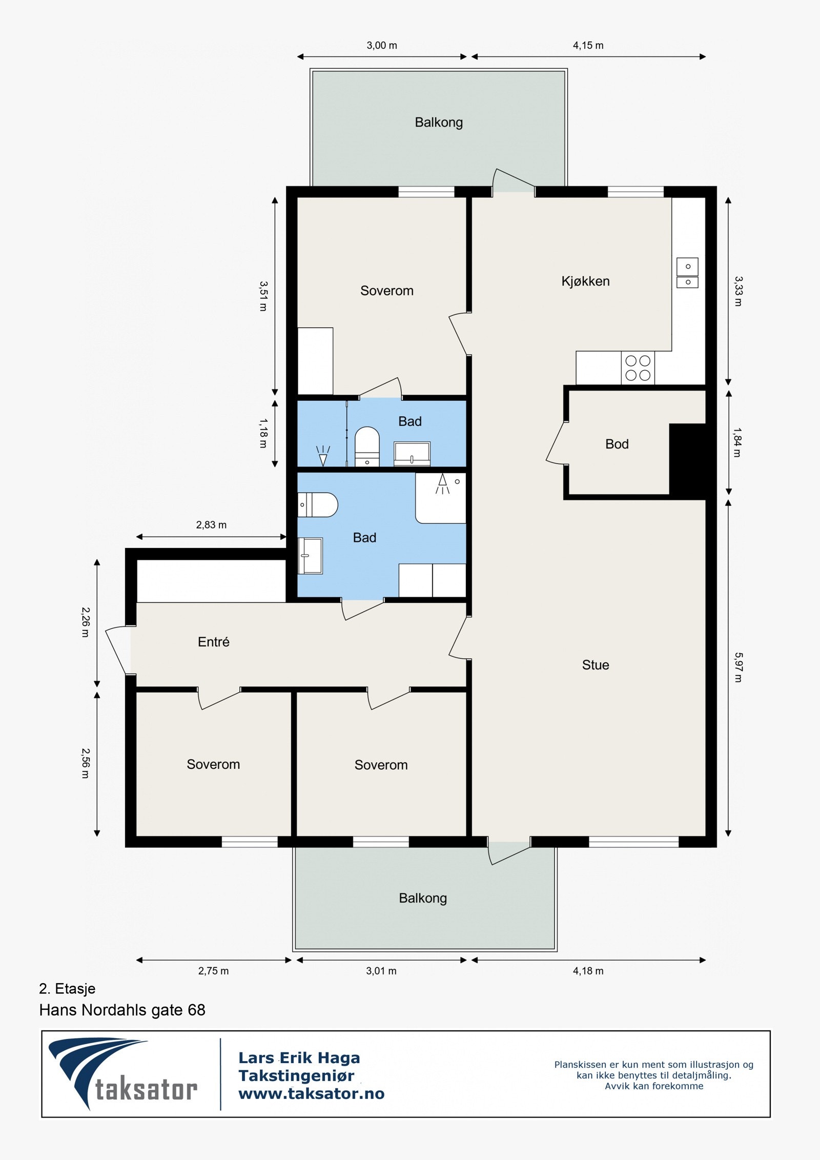Plantegning - 2. etasje. Øvrig: Garasjeplass og bod i kjeller. Galleribilde