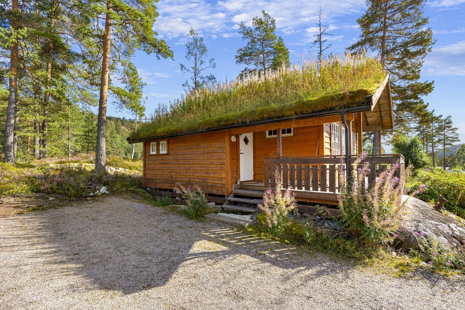 Inngangsparti med overbygg - hyggelig velkomst til hytta. Galleribilde