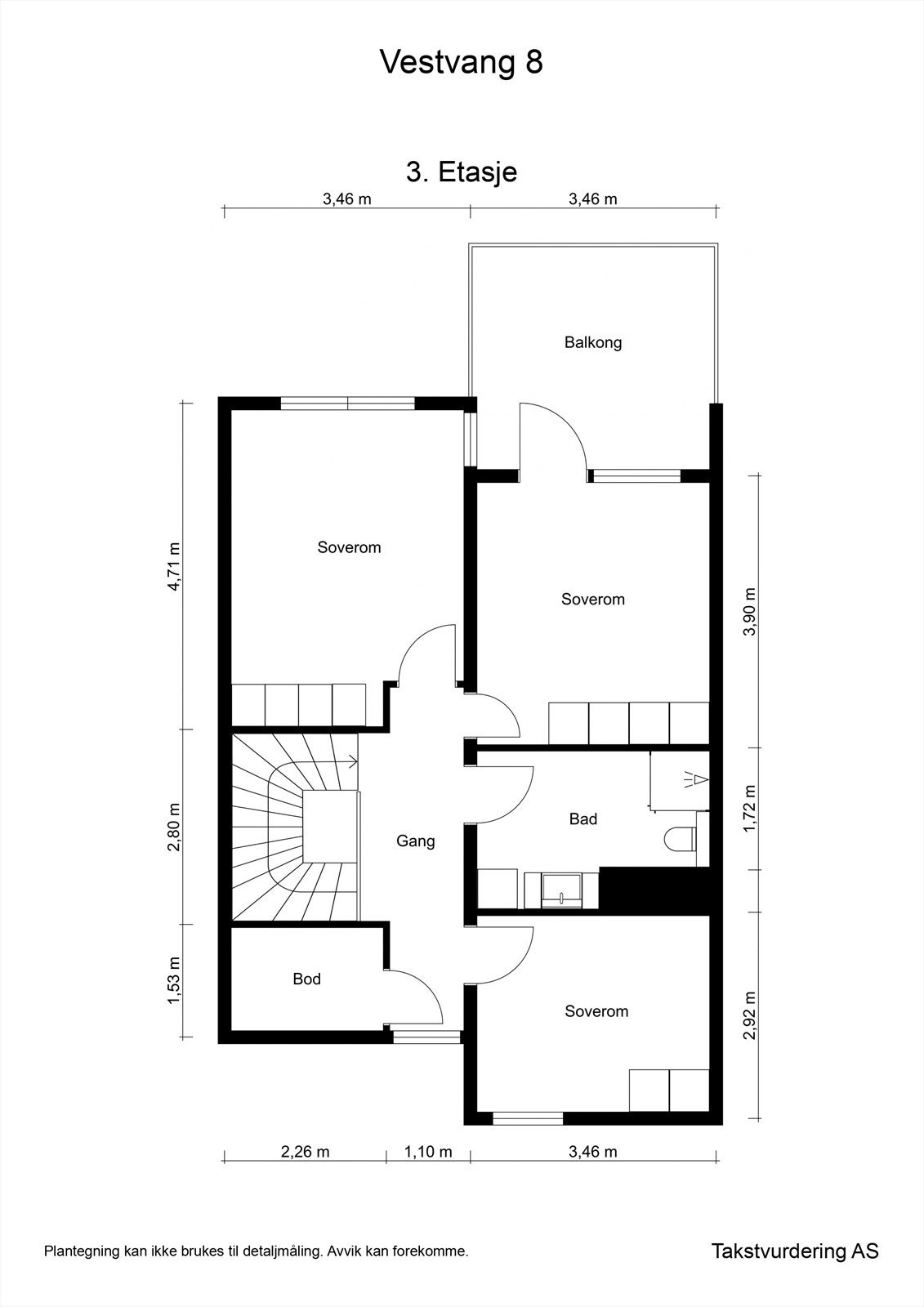 Målsatt plantegning - 3. etasje Galleribilde