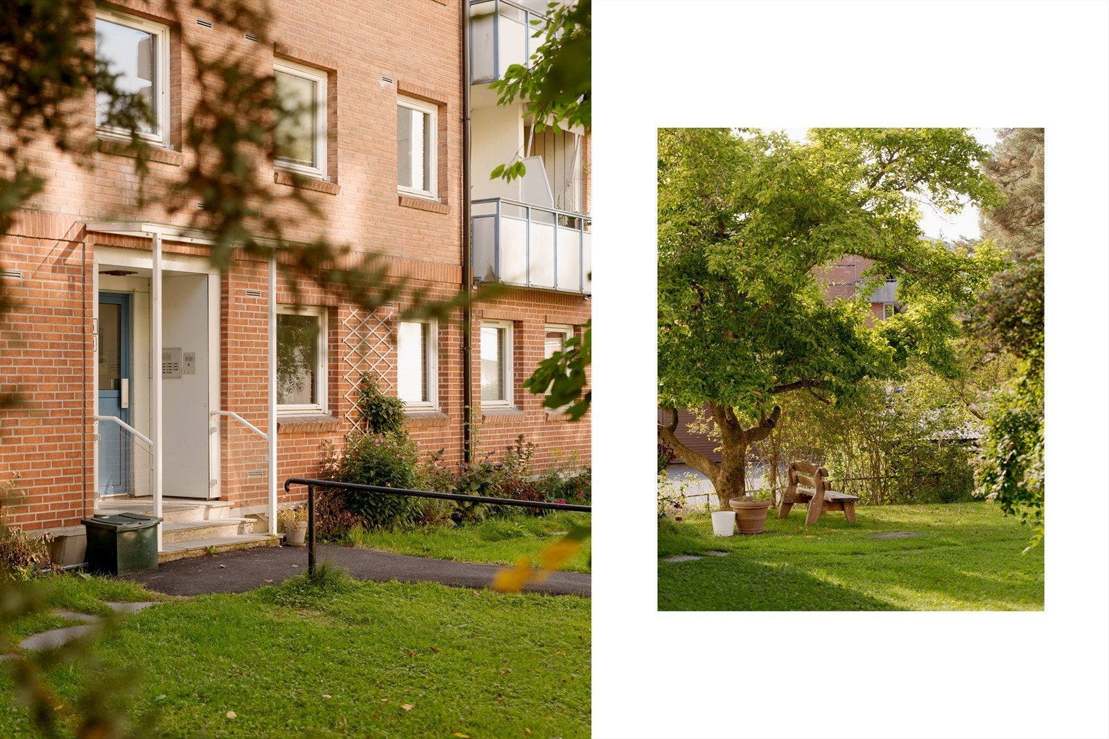 Allerede ved inngangspartiet møter du de grønne og frodige fellesarealene for beboerne. Galleribilde