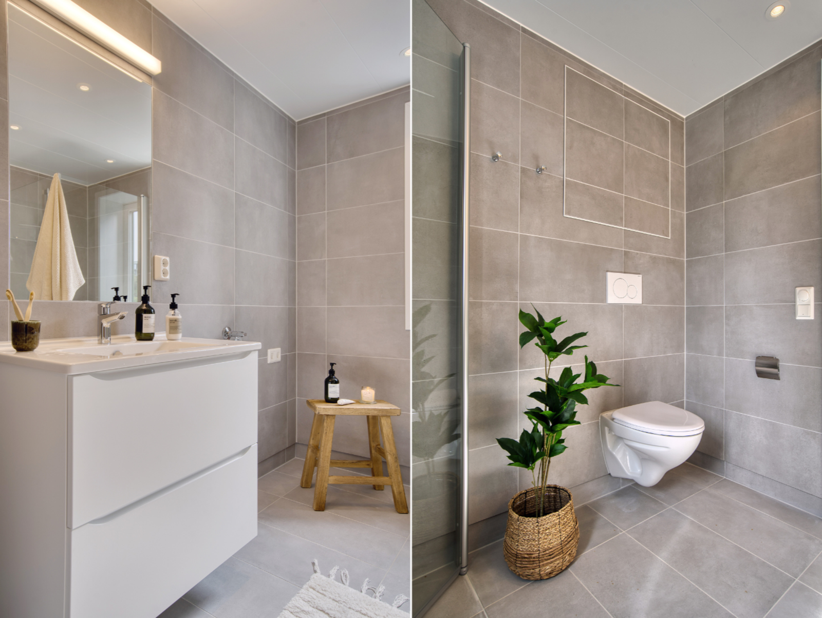 Vindu sørger for naturlig lysinnslipp, mens downlights og lys over speil står for belysning kveldstid Galleribilde