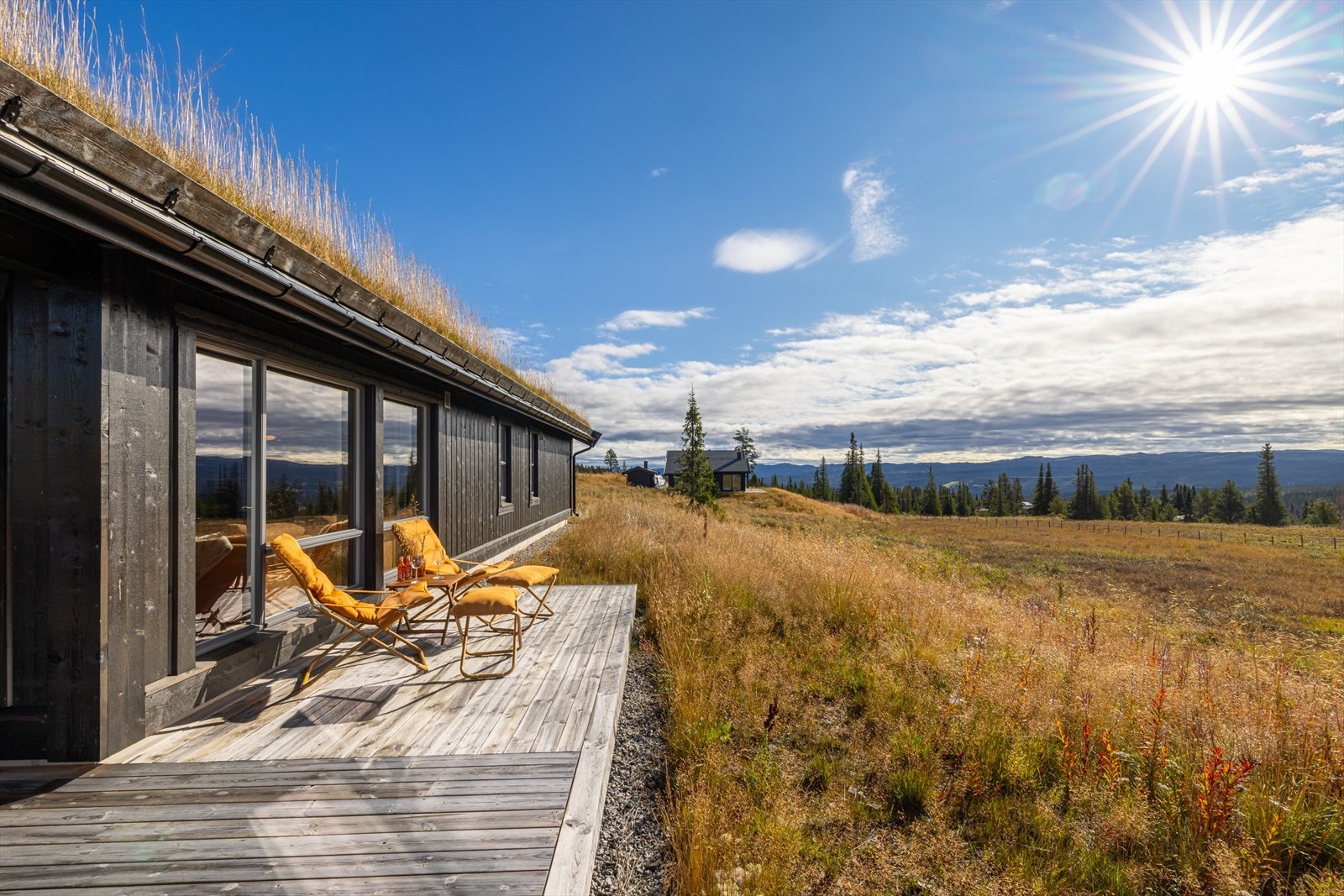 Hytte ligger for seg selv på feltet. Ingen hytter tett på Galleribilde