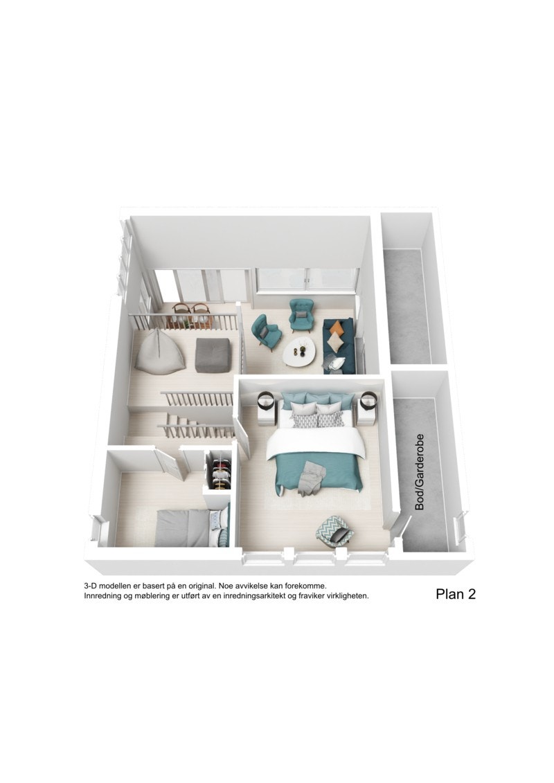 3D plantegning loftsetasje Galleribilde