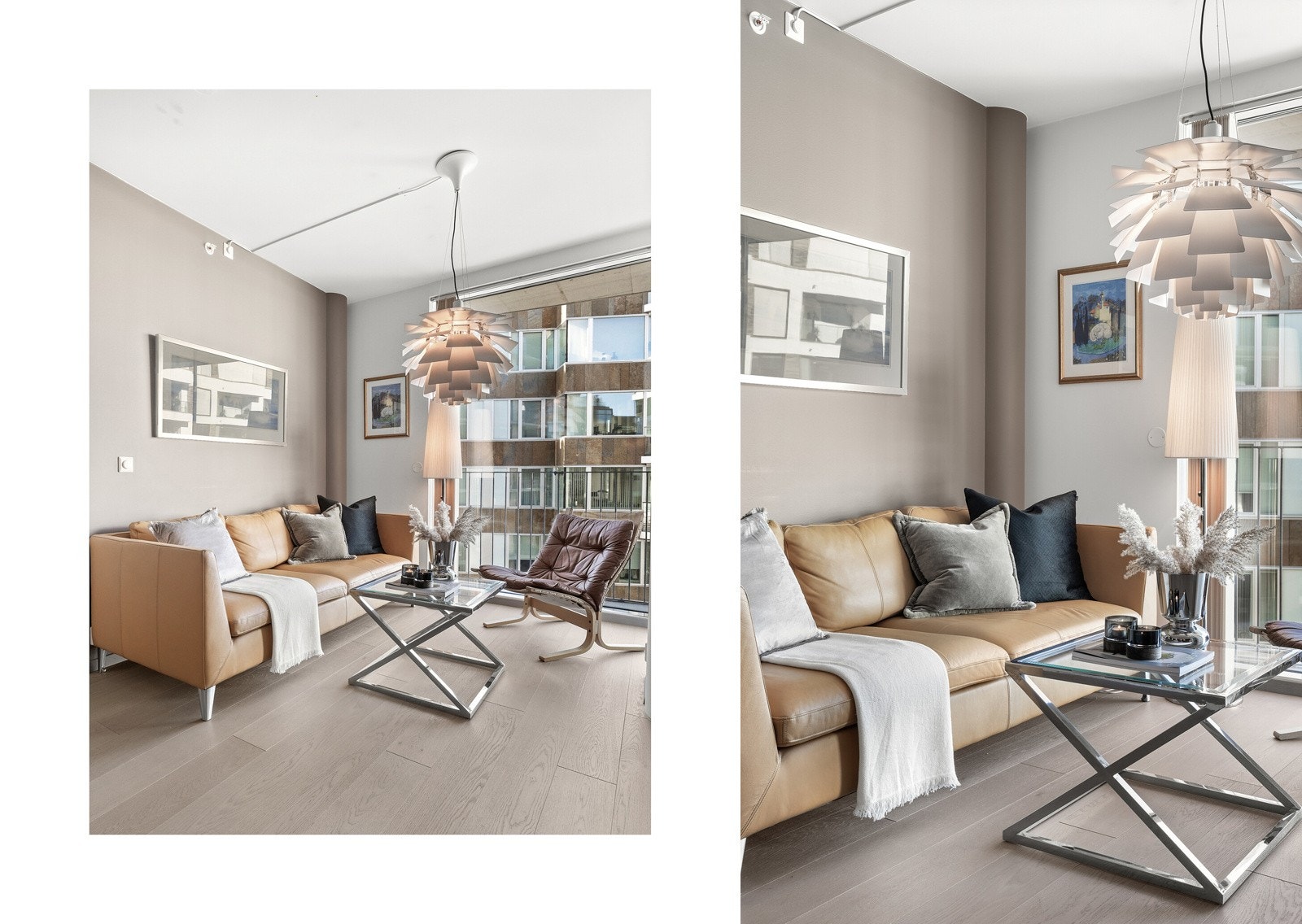 Stuen er av god størrelse og har naturlige soner for sofa- og spisegruppe. Galleribilde