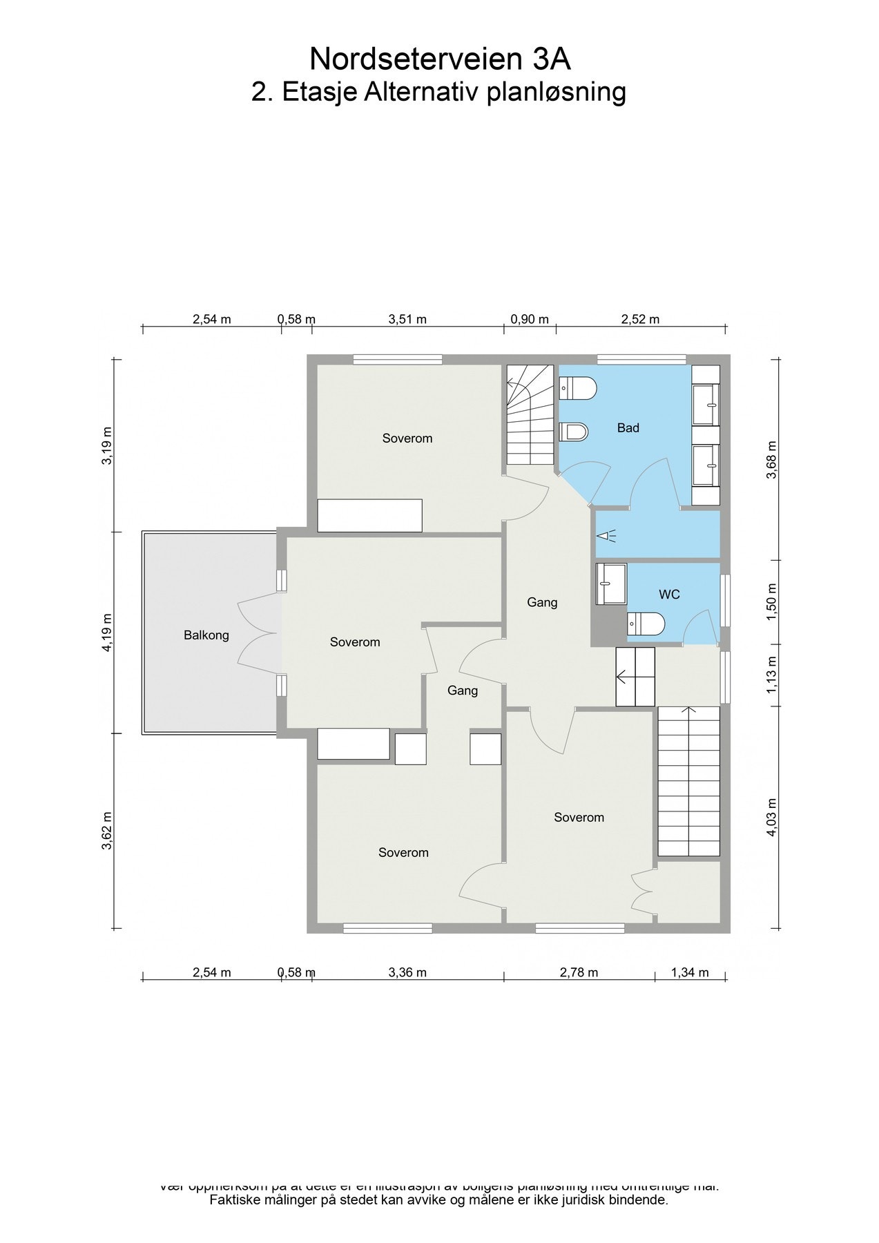 Alternativ planløsning der alle soverom har egen adkomst. Galleribilde