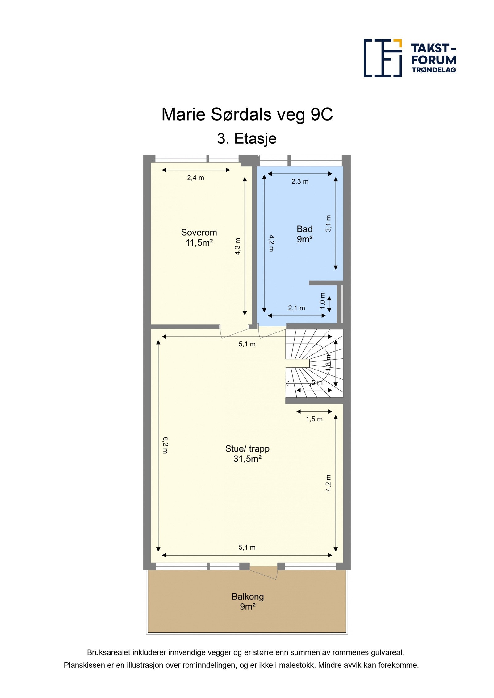 Planskisse fra takstmann 3. etasje Galleribilde