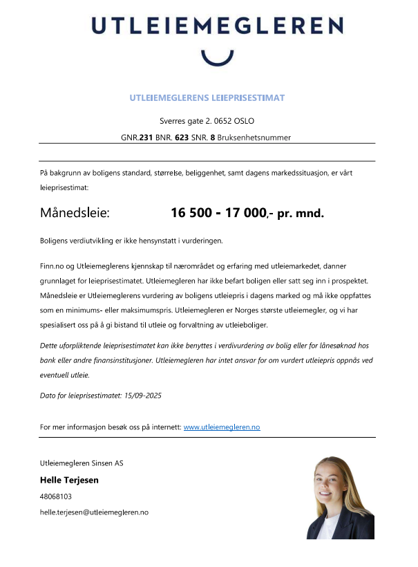 Utleiepris estimert av Utleiemegleren. Galleribilde