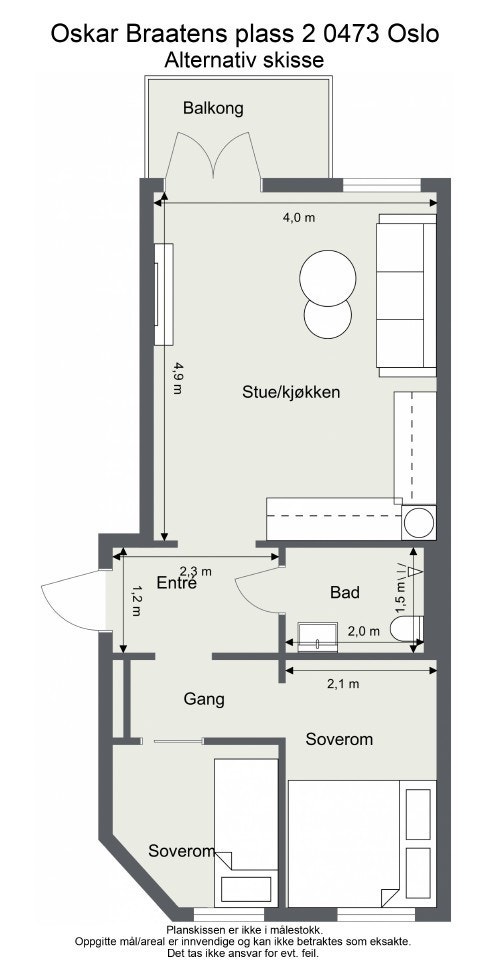 Alternativ skisse for et ekstra soverom. Galleribilde