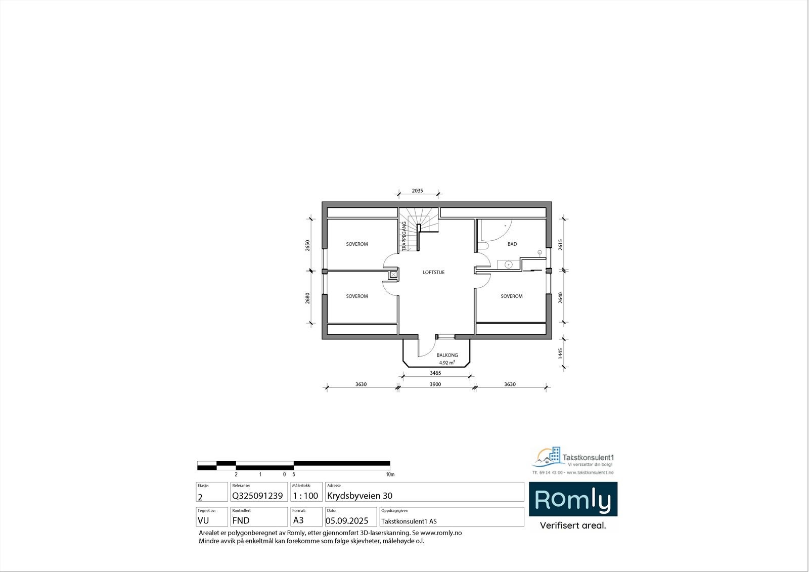Plantegning 2. etasje. Totalt 4 soverom og 4 bad med dagens løsning Galleribilde