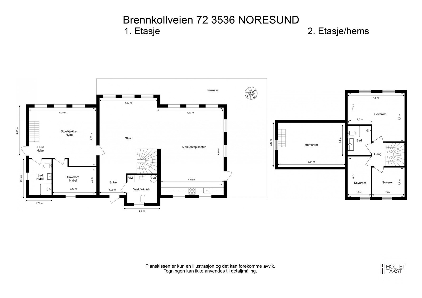 Plantegning som viser en romslig hoveddel, samt en mindre del med egen inngang, perfekt for utleie. Galleribilde