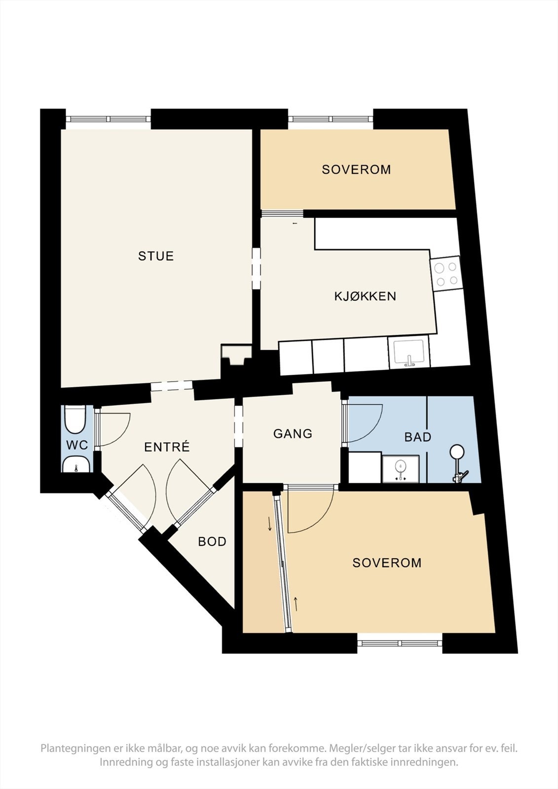 Alternativ plantegning- Megler har ikke undersøkt mulighetene for denne planløsning. Plantegning er inspirert fra en annen leilighet med tilsvarende planløsning. Galleribilde