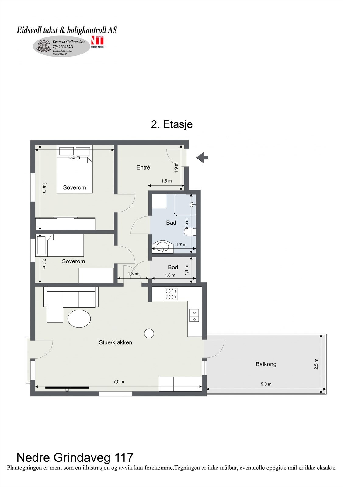 Planløsning av leiligheten som ligger fint til i 2. etasje. Galleribilde