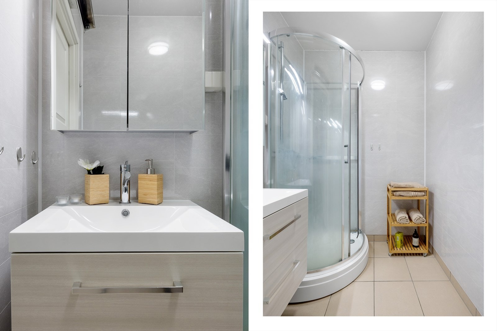 Adkomst til bad fra entré. Badet har et areal på 2,5 m² og ble modernisert i 2017 Galleribilde