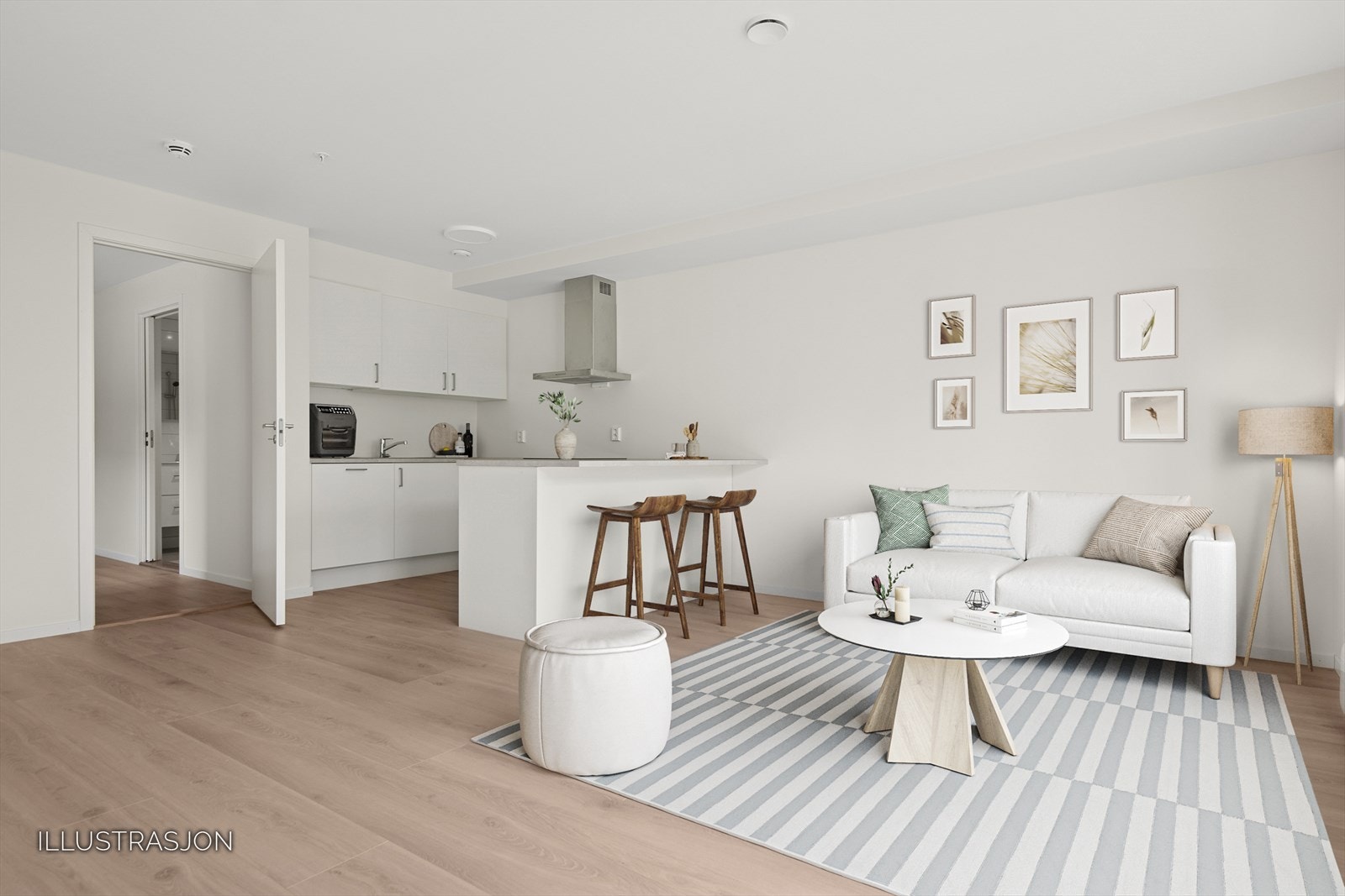 Stue/kjøkken er et sosialt og åpent samlingspunkt. Galleribilde