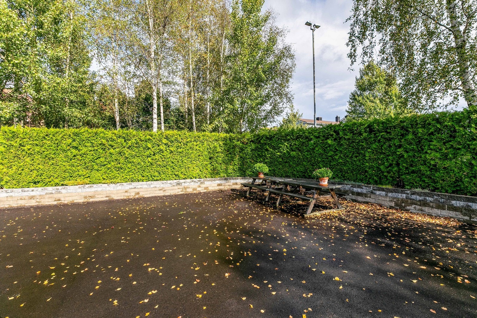 Sittegrupper for beboerne er satt ut på borettslagets velstelte fellesarealer. Galleribilde
