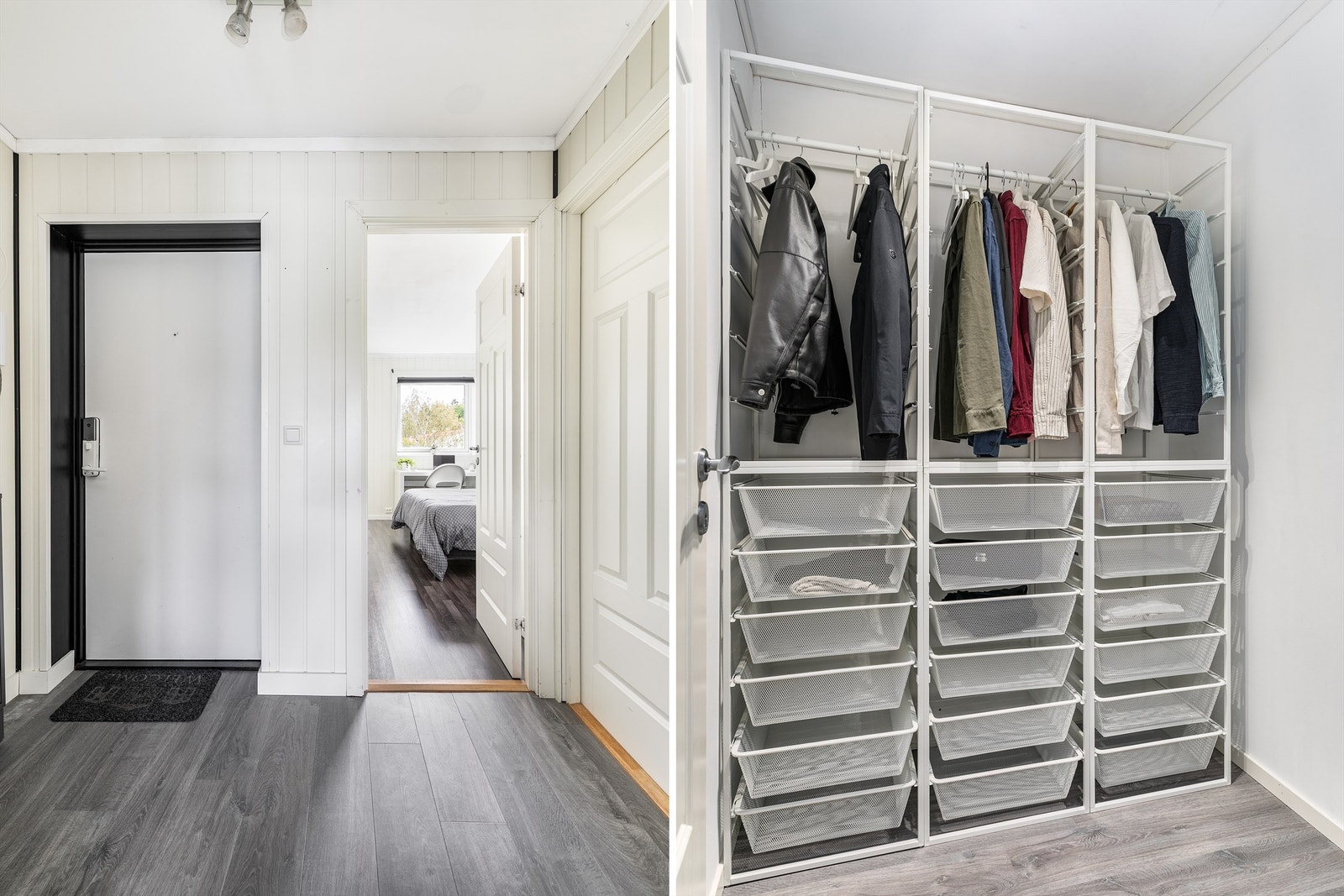 Leilighetens innvendige bod ved entreen er tatt i bruk som garderobe. Galleribilde