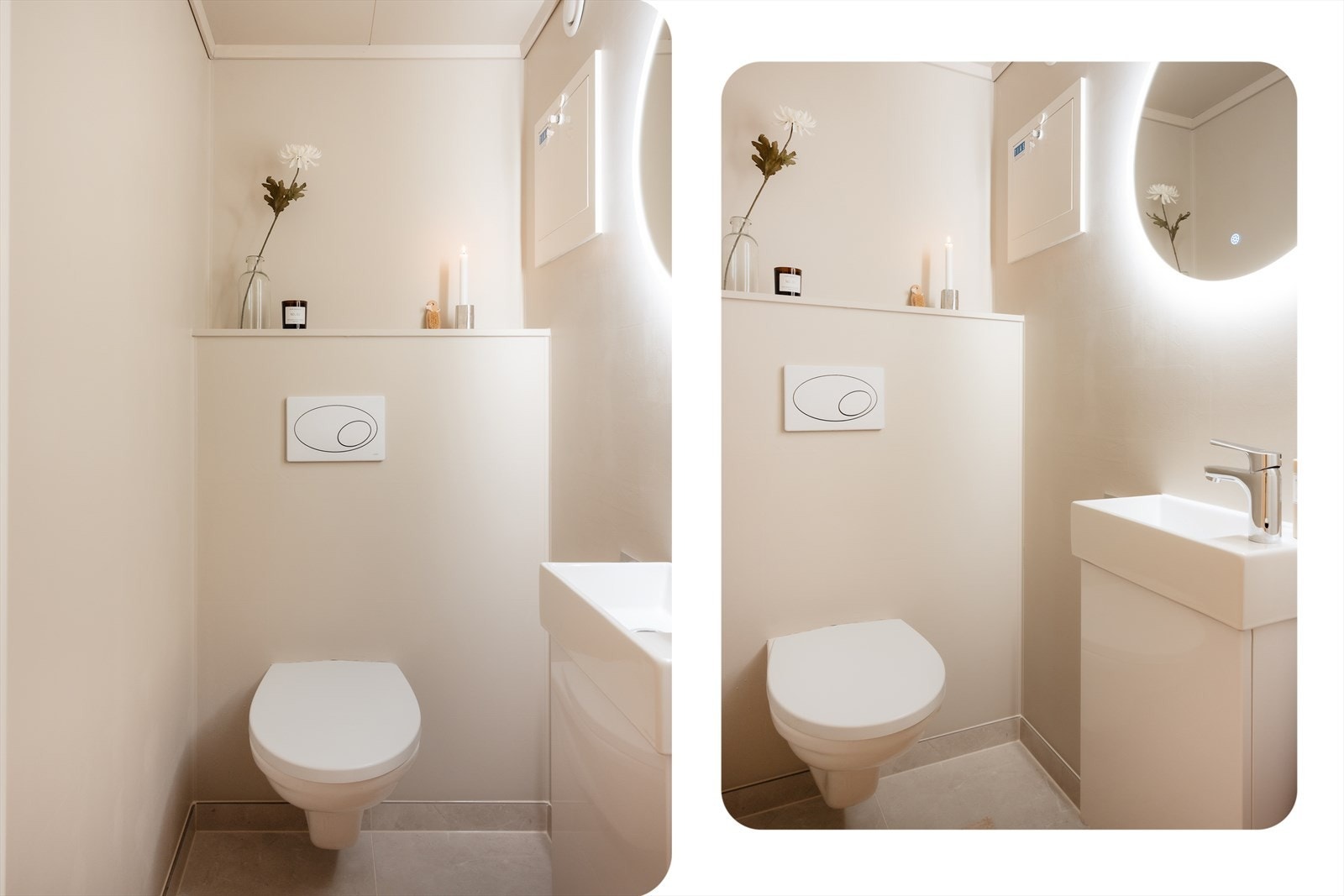 På 1,2 m² er plassen utnyttet smart med vegghengt WC og speil som åpner opp rommet. Galleribilde