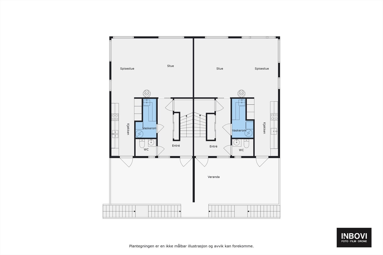 Plantegning 2.etg. Det er utvendig trappeadkomst fra gårdsplassen til leilighetene som har begge har samme rominndeling. Galleribilde