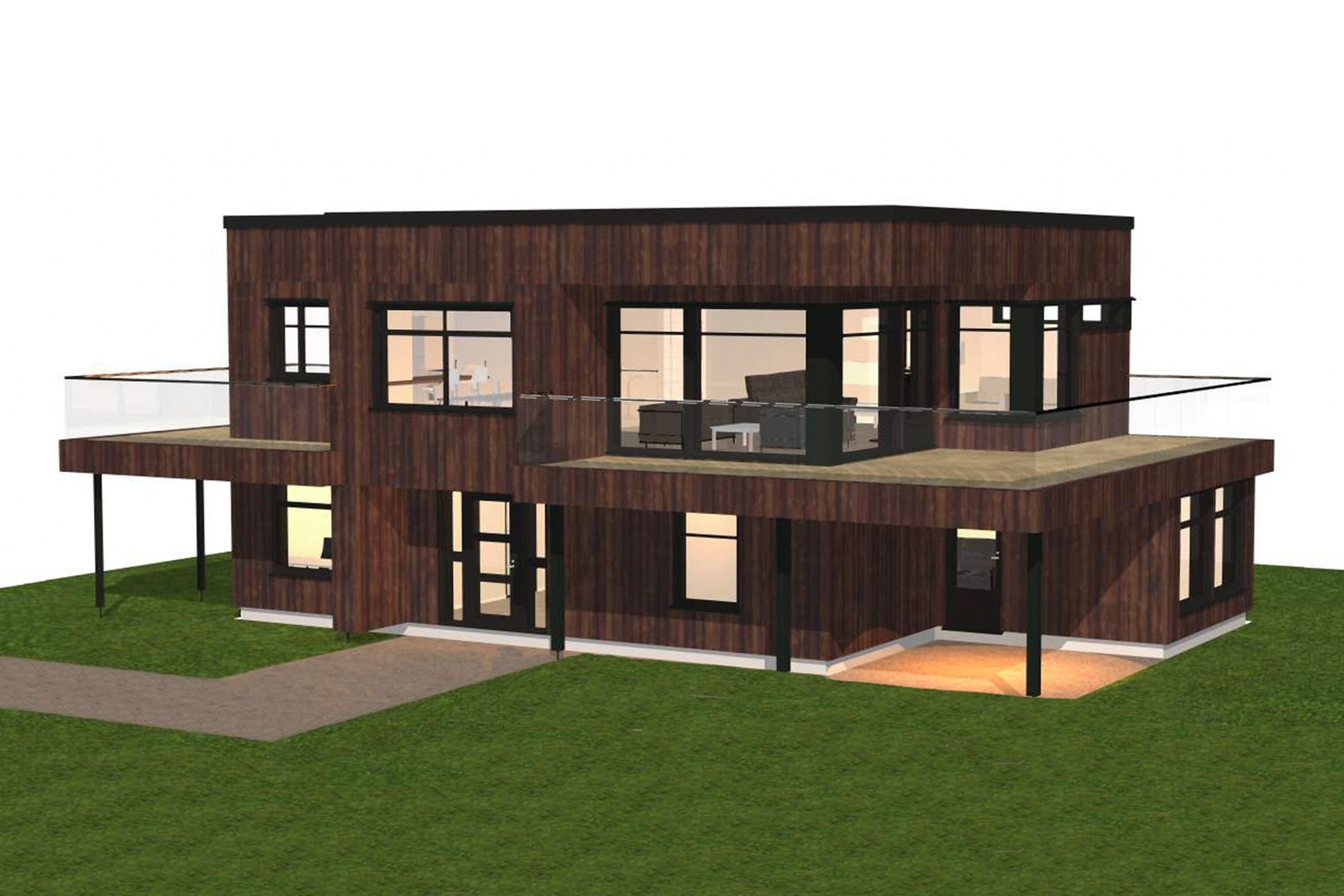 Norske Hus, ved BoPlan Entreprenør AS, har spesialtegnet en av sine modeller til tomten. Her er det jobbet mye med utsikt, solforhold, adkomst osv. for å utnytte tomten maksimalt Galleribilde