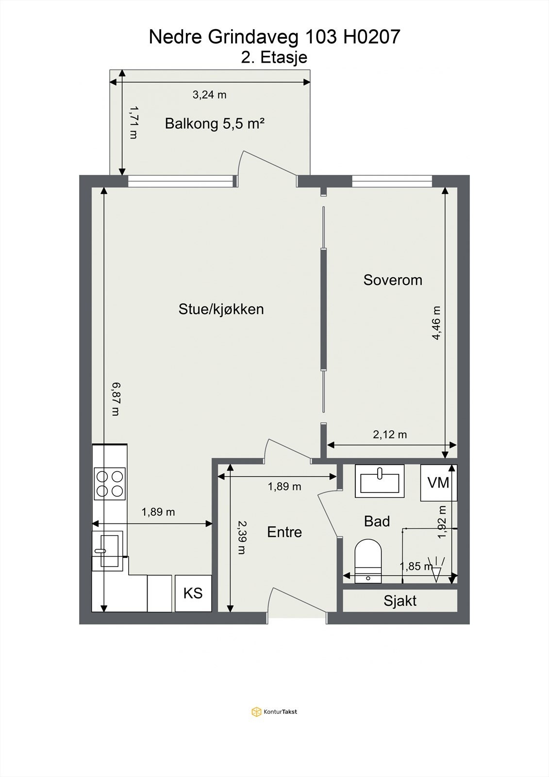 Planløsning. Leiligheten ligger i 2. etasje Galleribilde