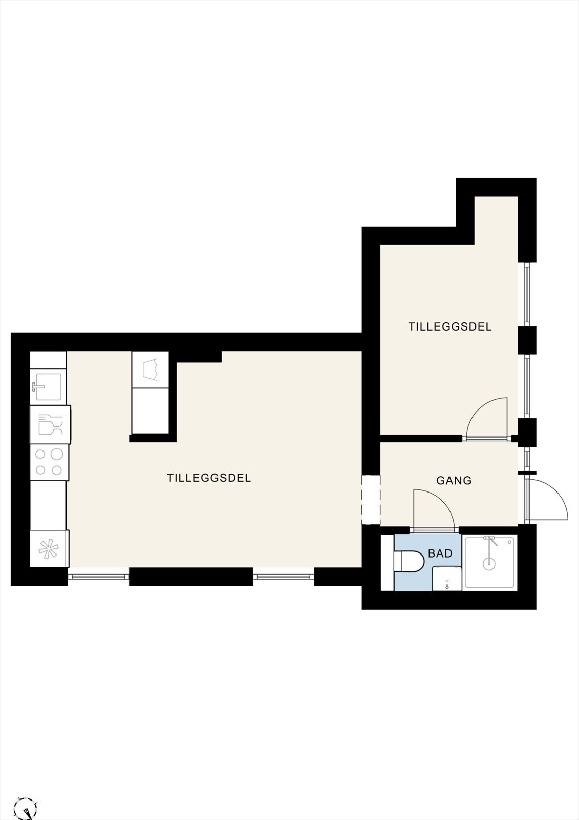 Plantegning kjellerleilighet. (Ikke omsøkt/godkjent for varig opphold). Galleribilde