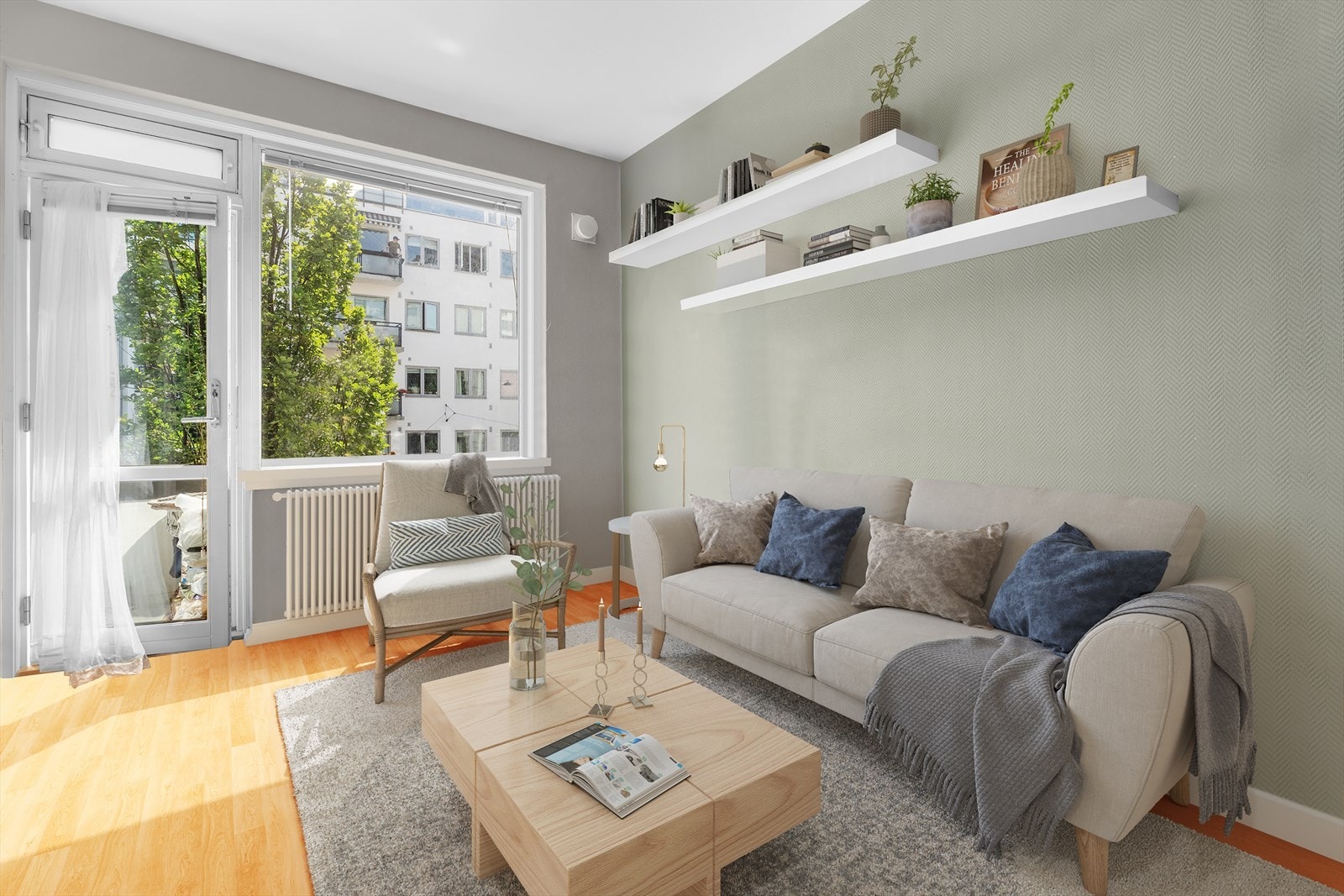 Arealsmart 1-roms leilighet med balkong og separat kjøkken! (digitalt stylet) Galleribilde