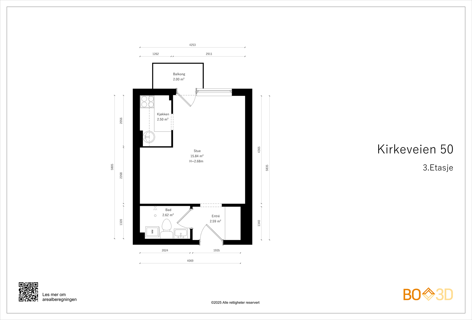 Smart planløsning med tydelig soneinndeling og direkte utgang til balkong. Galleribilde