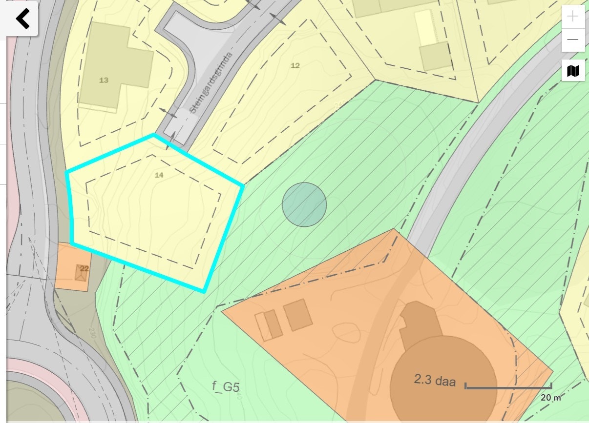Steingardsgrinda Kartbilde med tilgrensede grøntarealer. Galleribilde