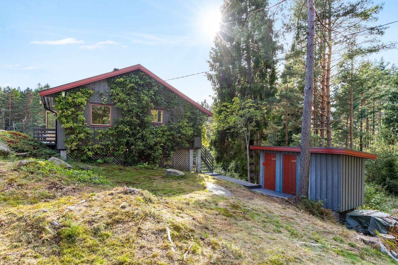 Inngangsparti på baksiden og terrasse i front Galleribilde