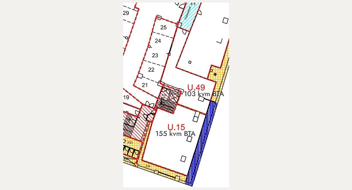 Plantegning som viser lagerlokalene på 155 kvm BTA og 103 kvm BTA Galleribilde