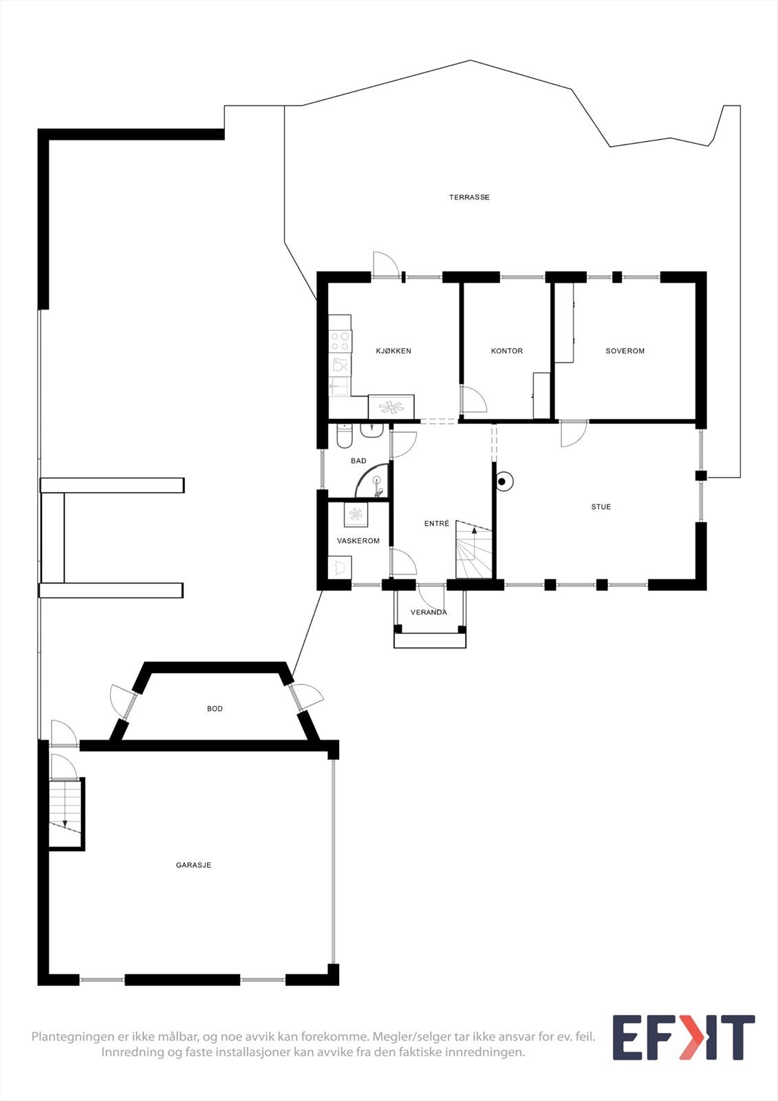 Planløsningen i 1. etasje gir flyt mellom stue, kjøkken og uteområdet. Galleribilde