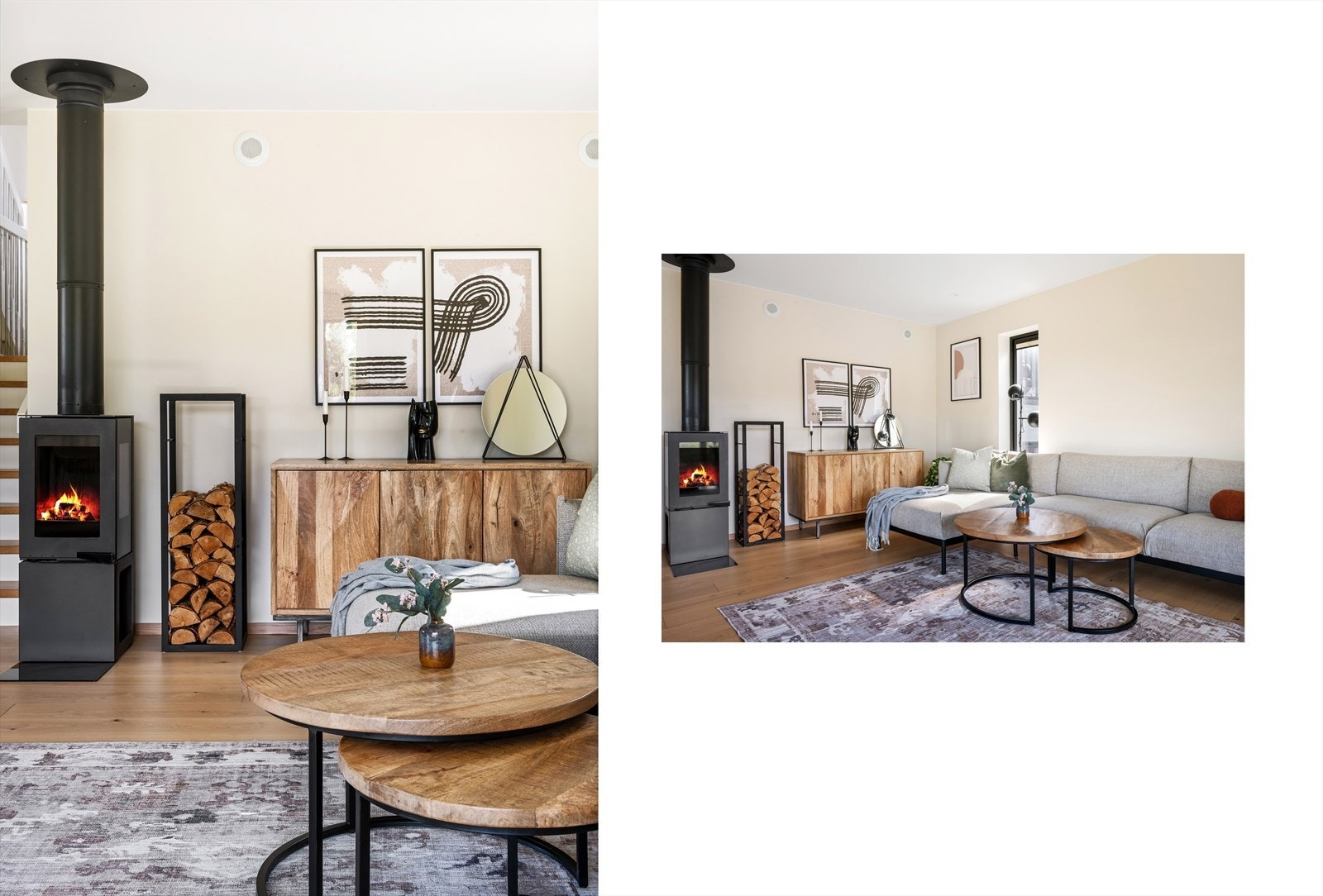 Stuen har peis som både gir varme og en hyggelig stemning - perfekt for kalde høst- og vinterkvelder. Galleribilde