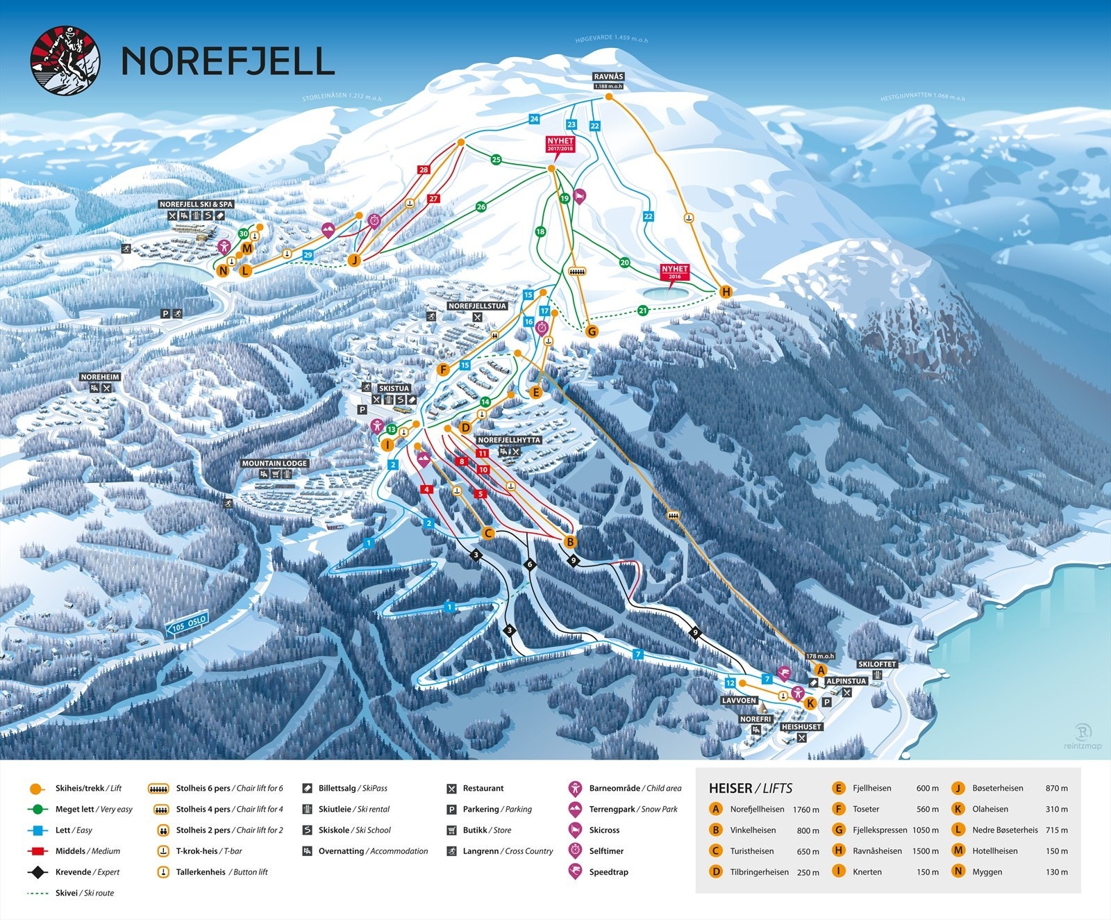 Løypekart over Norefjell skisenter. Galleribilde