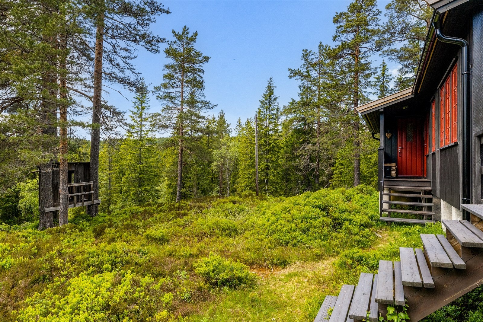 Uteområdet - liten trehytte på tomten Galleribilde