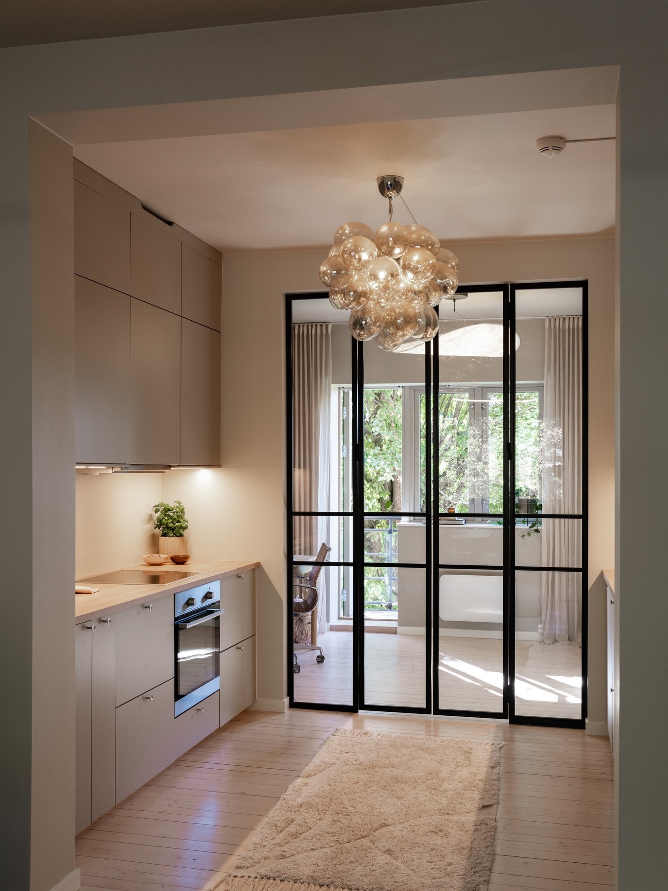 Legg merke til den stilige smijernsdøren med de store glassfrontene. Galleribilde