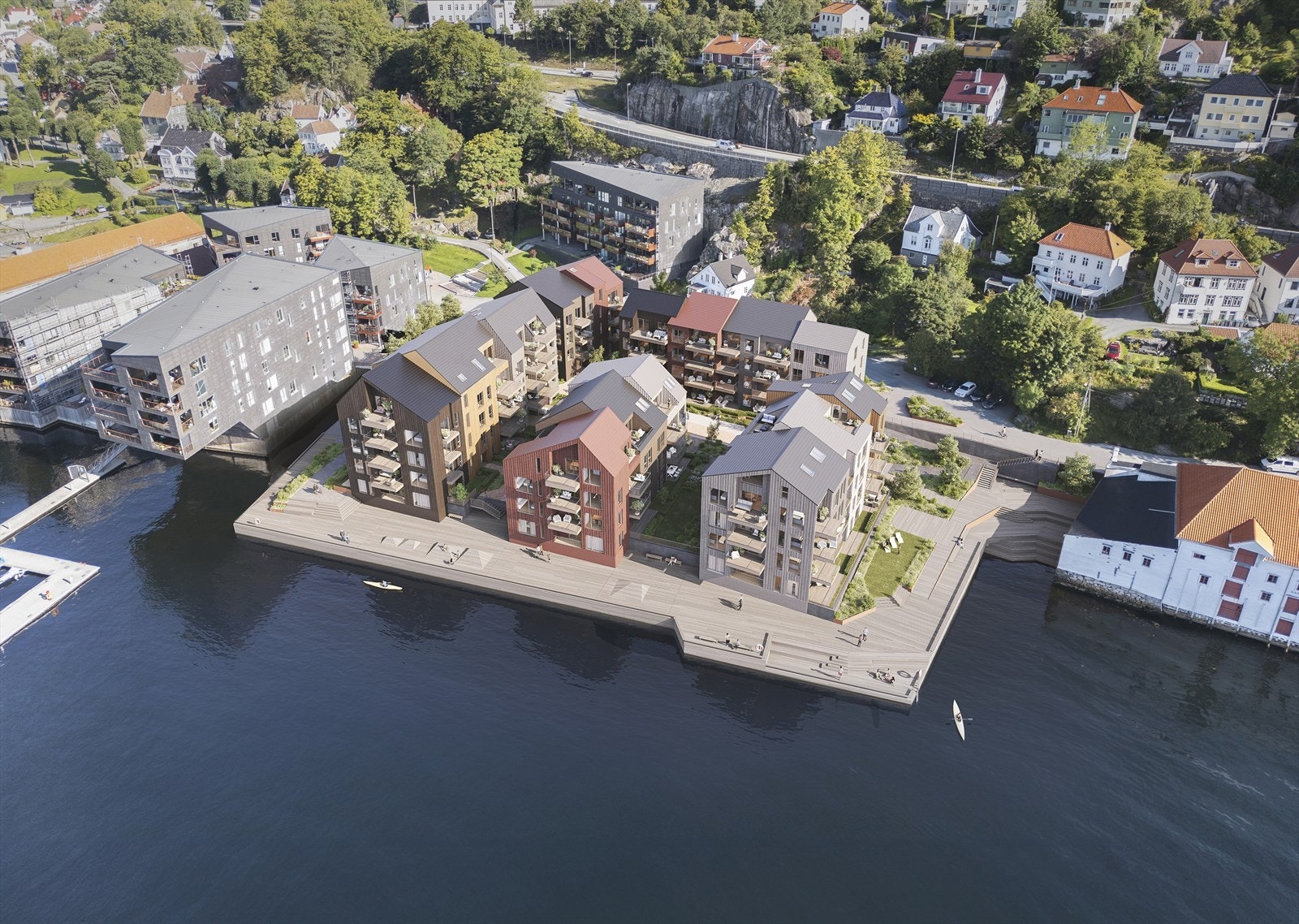 Sjøbodene består av fem bygg hvor alle har heis fra inngangsparti og opp til alle etasjer. Galleribilde