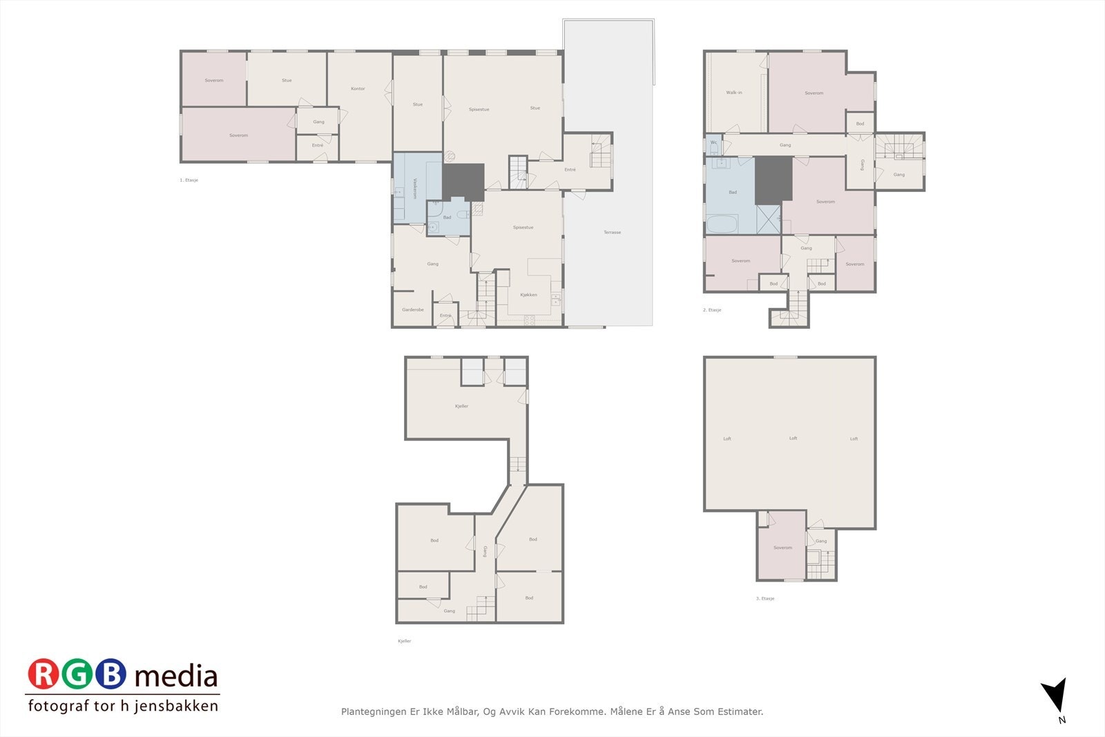 Plantegning alle plan våningshus Galleribilde