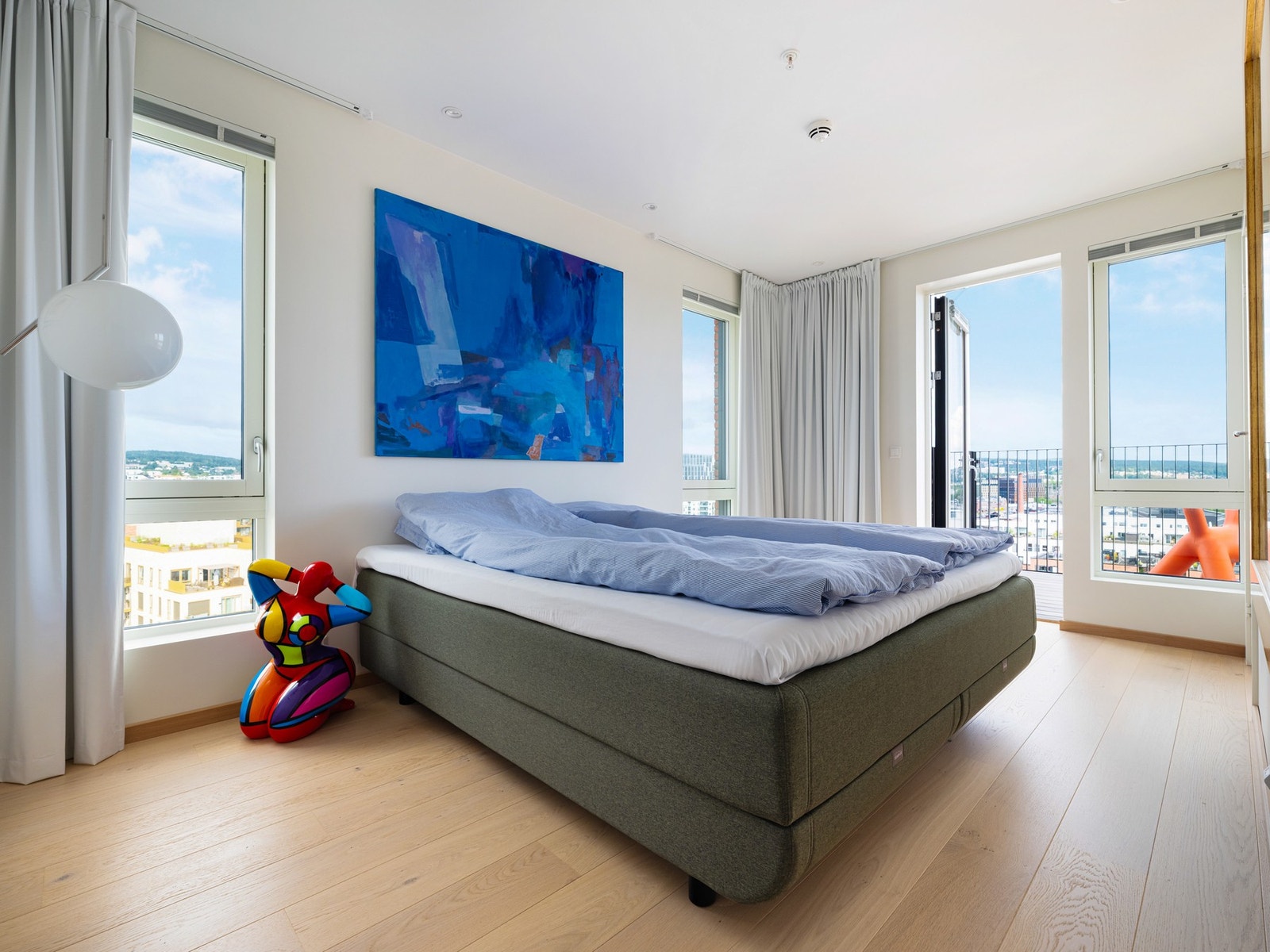 På hovedsoverom er det tre elektriske styrte blendingsgardiner med fjernkontroll. Galleribilde