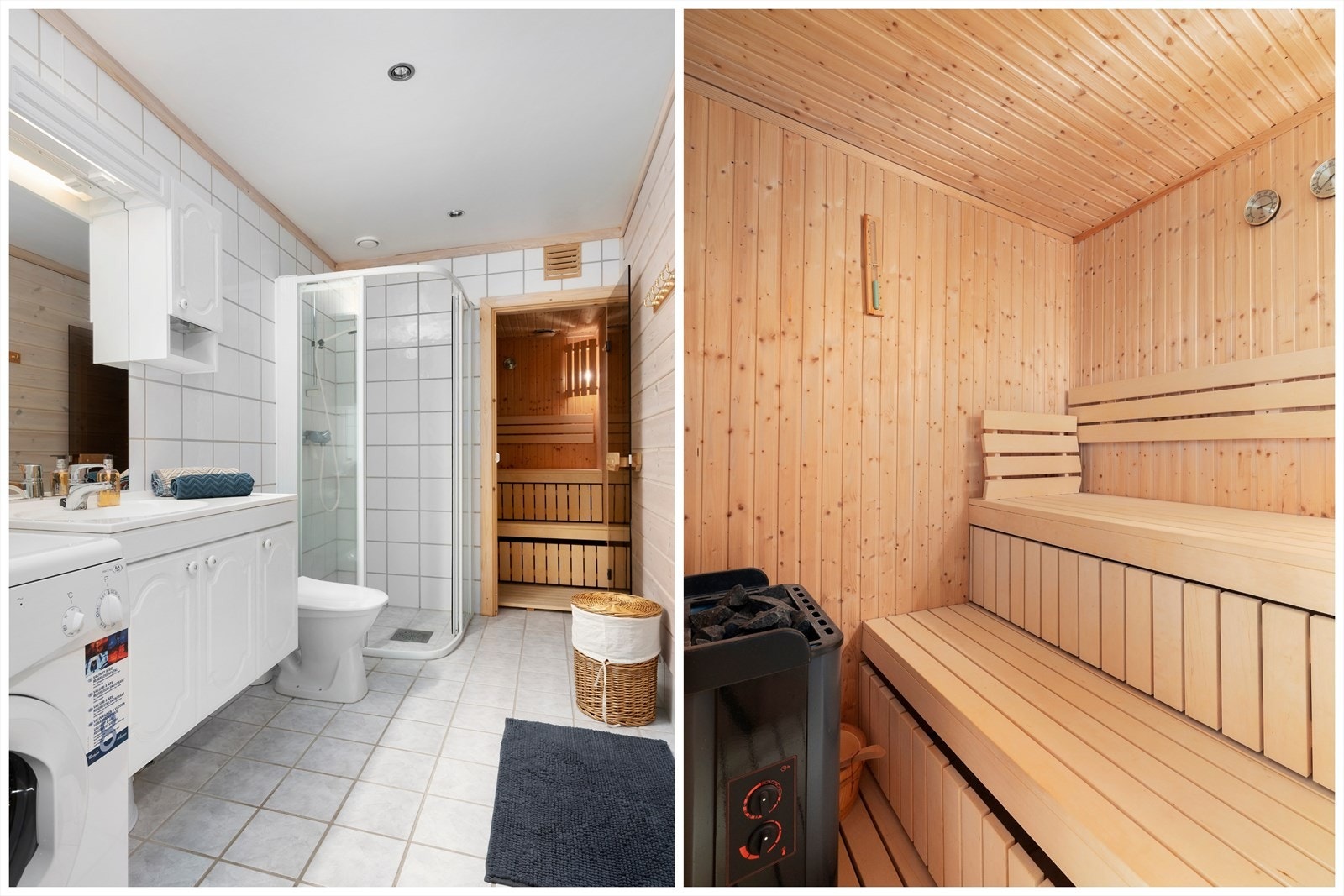 Badstue er utstyrt med elektrisk badstuovn fra Helo og plassbygde benker i 2 nivåer Galleribilde