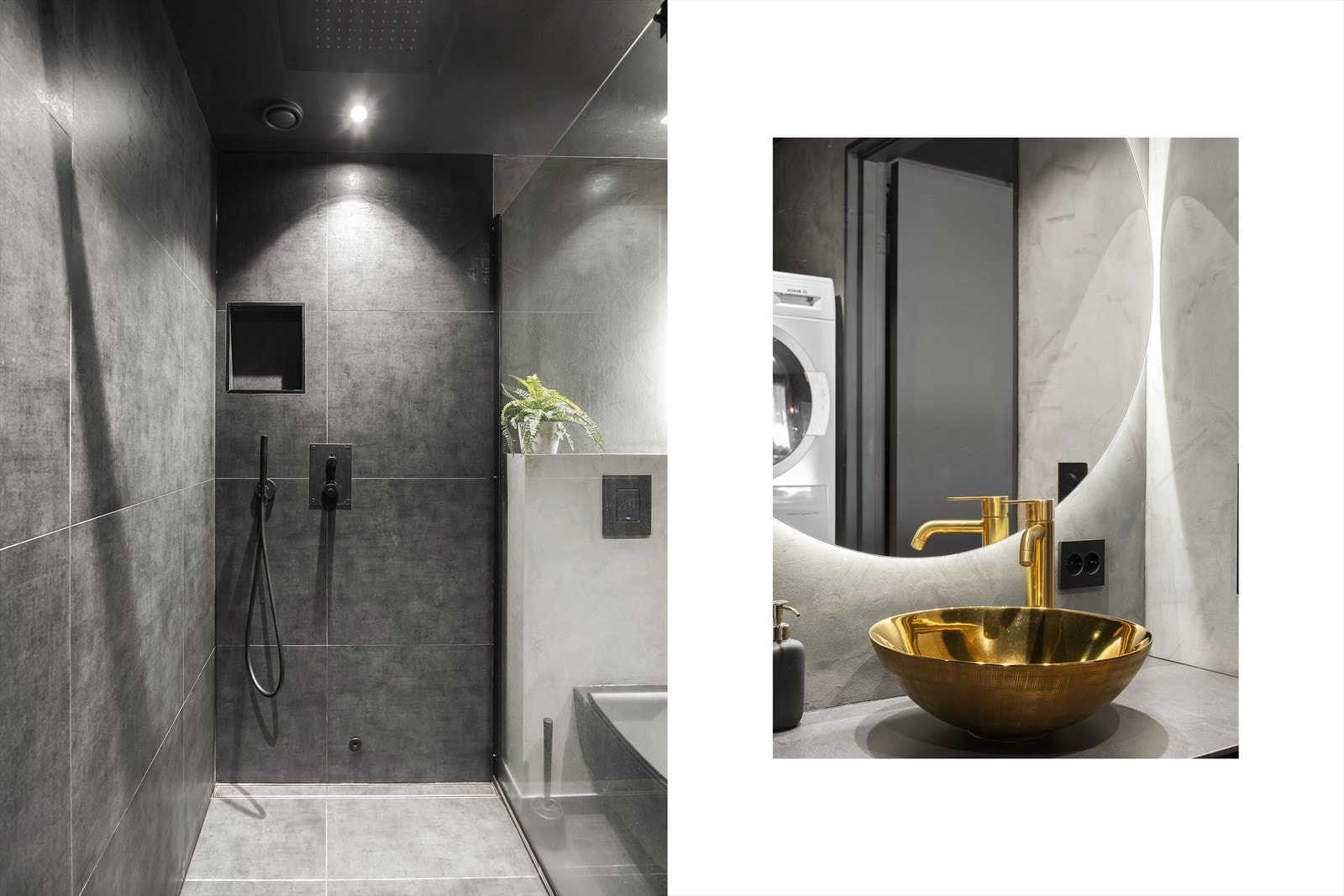 Opplegg for vaskemaskin og tørketrommel. Varmekabler i gulv. Galleribilde