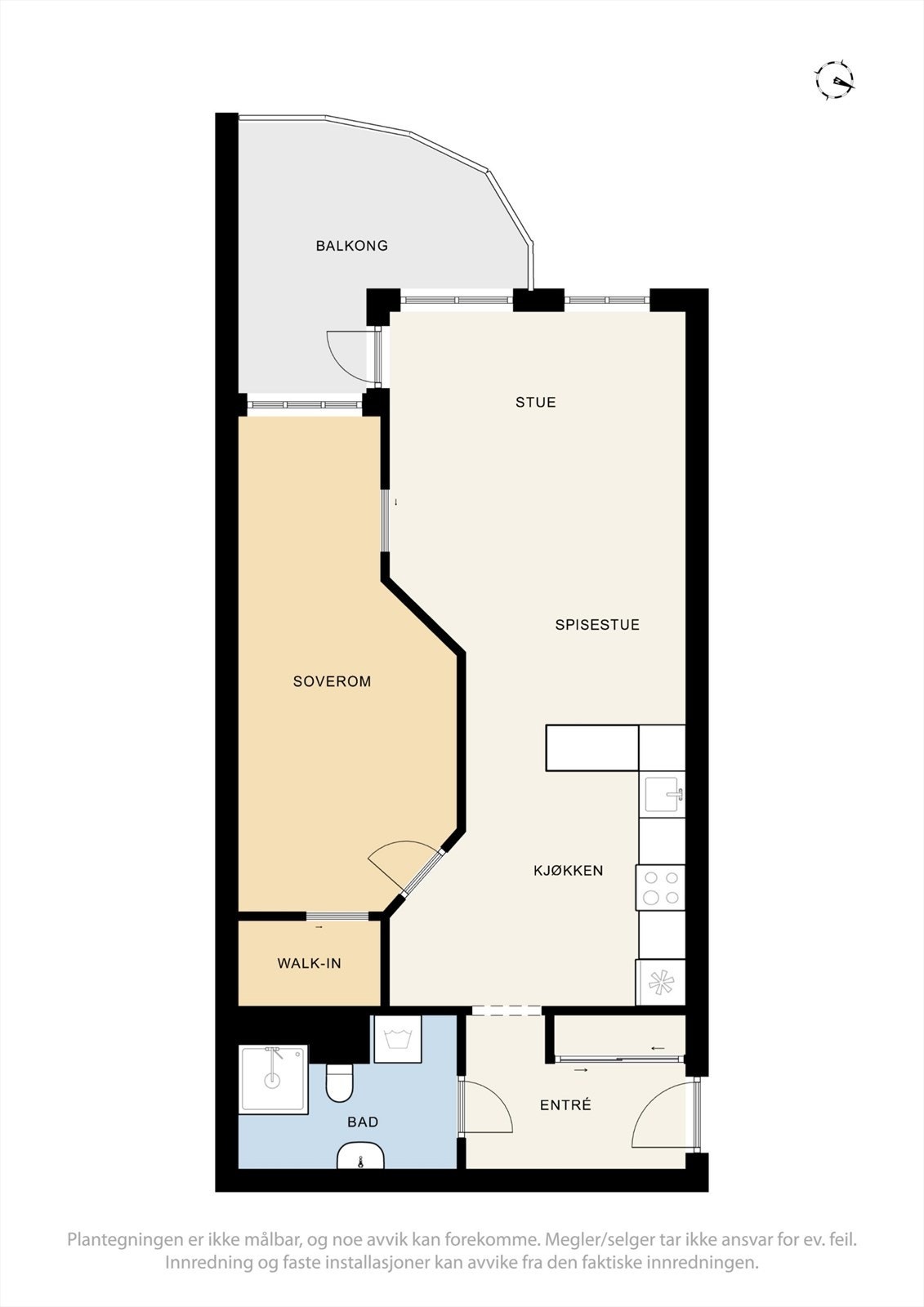 Leiligheten har en god og arealeffektiv planløsning som gir en romslig følelse utover sine 62 m². Galleribilde